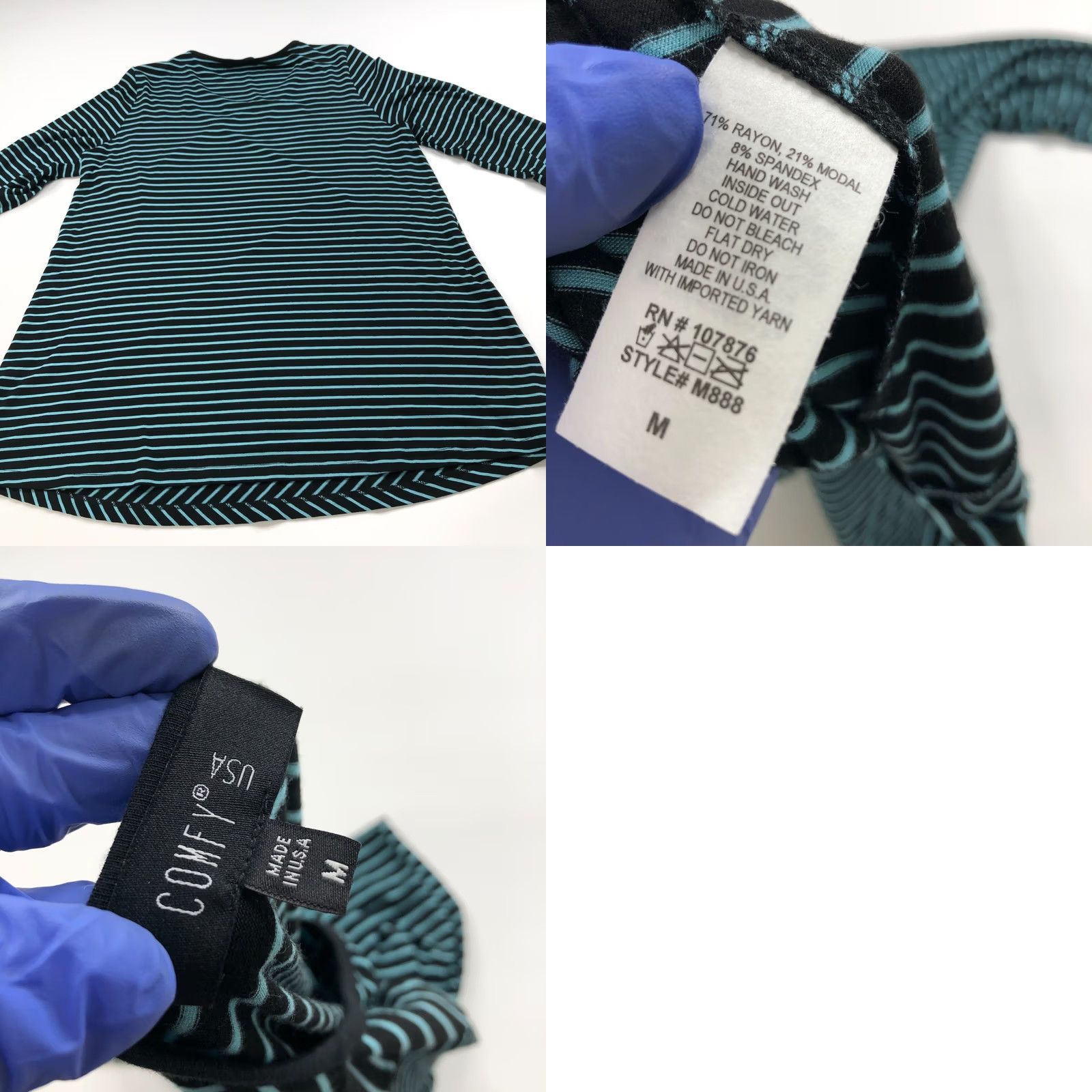 Vintage Comfy USA Shirt Womens Tunic Pullover Striped Black Blue Medium Size M Casual Distinctive Rounded Neck, Long Sleeve, Stretch Top Size M / US 6-8 / IT 42-44 - 8 Thumbnail