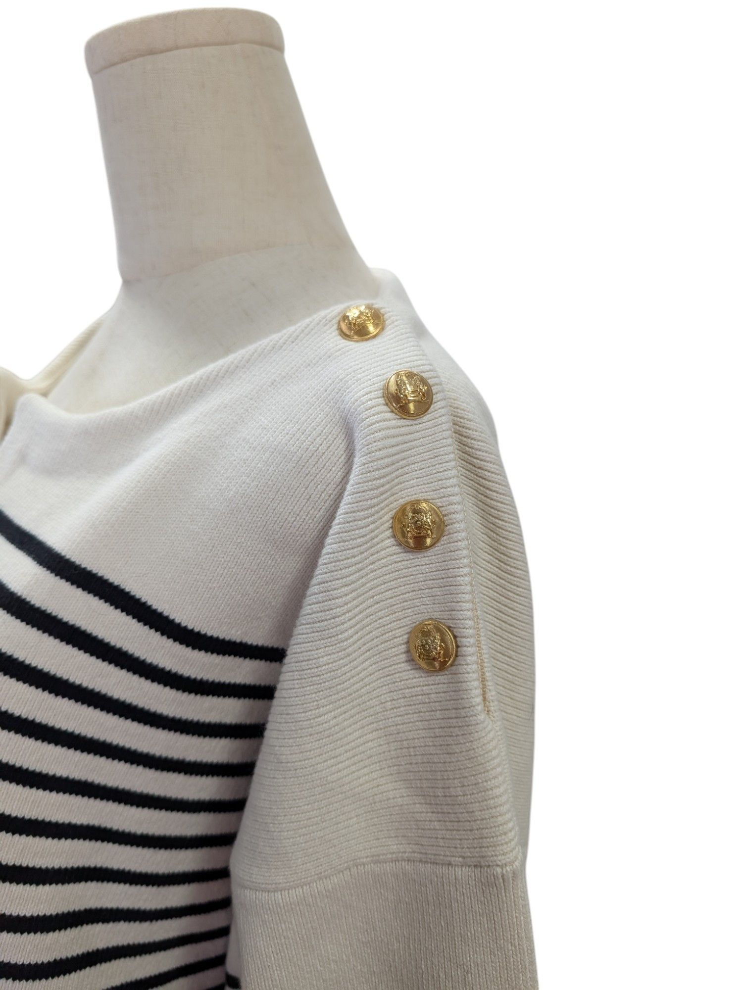 Celine V-Neck Striped Knitted Top With Logo Buttons On Shoulders Size M / US 6-8 / IT 42-44 - 3 Thumbnail