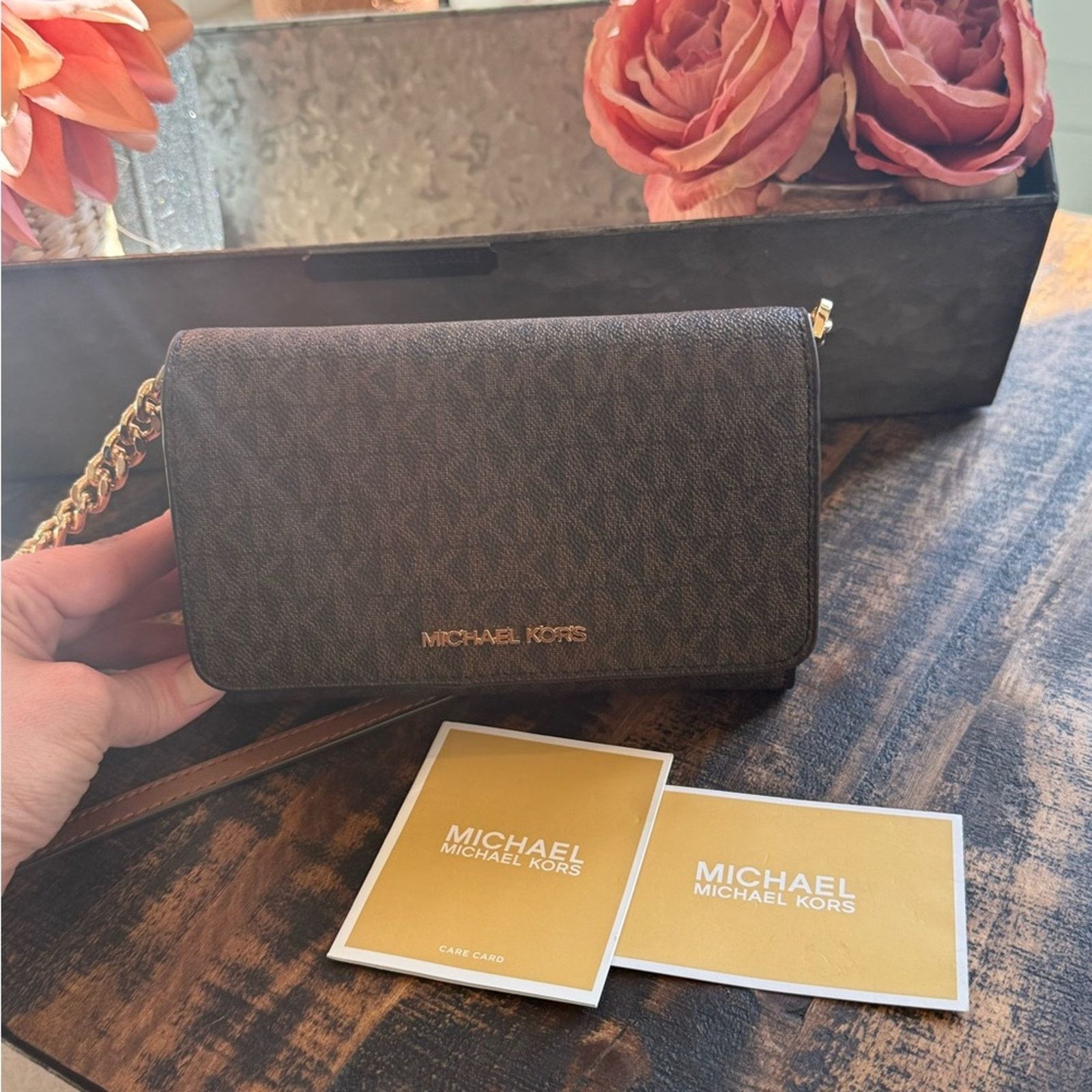 Michael Kors Michael Kors Dark Brown Crossbody with Gold Accents Size ONE SIZE - 1 Thumbnail