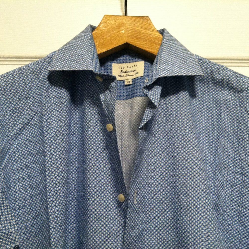 Ted Baker TED BAKER MENS BLUE 100%COTTON CASUAL SHIRT SIZE: 16.5 Size US L / EU 52-54 / 3 - 2 Thumbnail