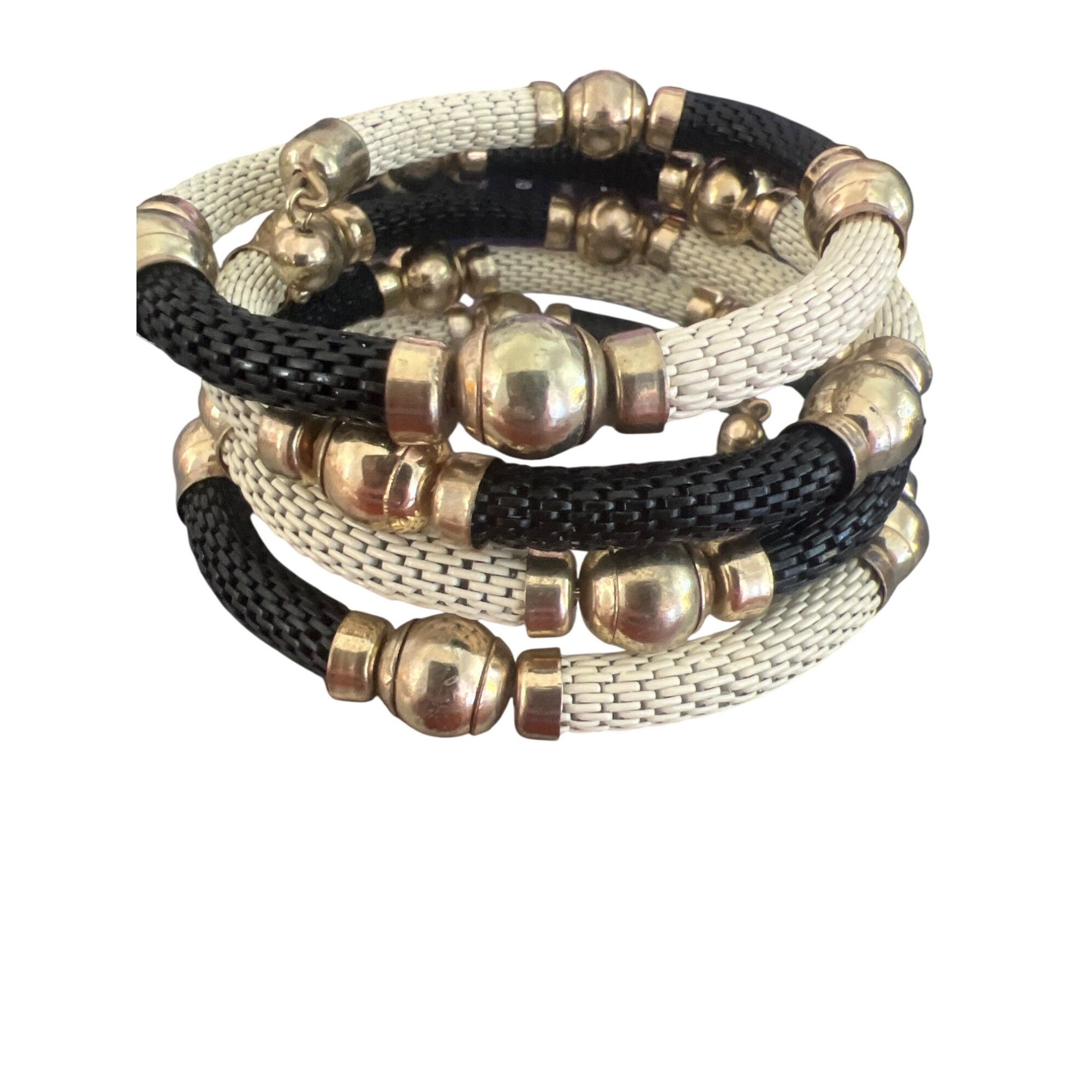 Other Vintage Gold Tone Cream Black Mesh Memory Wire Bracelet Cuff Size ONE SIZE - 2 Thumbnail