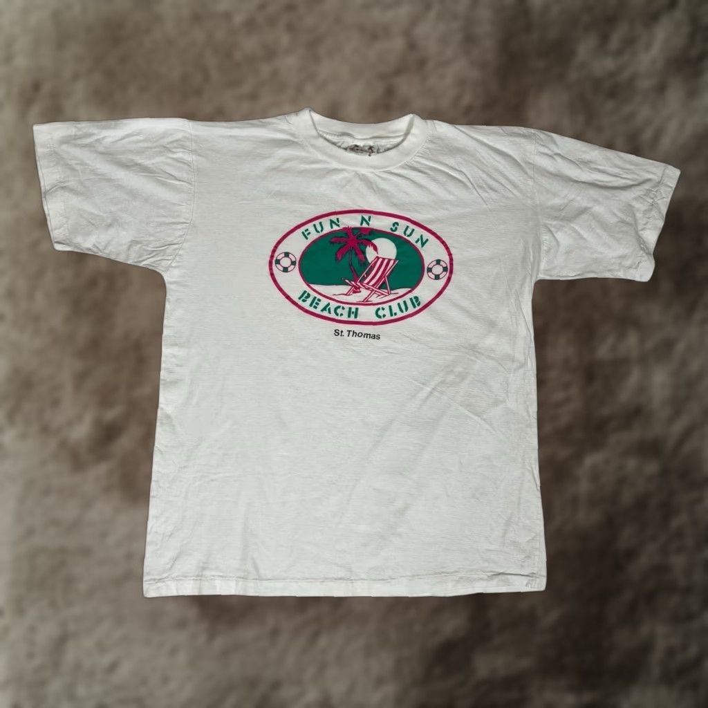 Vintage VINTAGE St Thomas T-Shirt Fun N Sun Beach Club XL White 90s Beach Surf Unisex Adults Mens Womens Boys Girls Size US XL / EU 56 / 4 - 1 Thumbnail