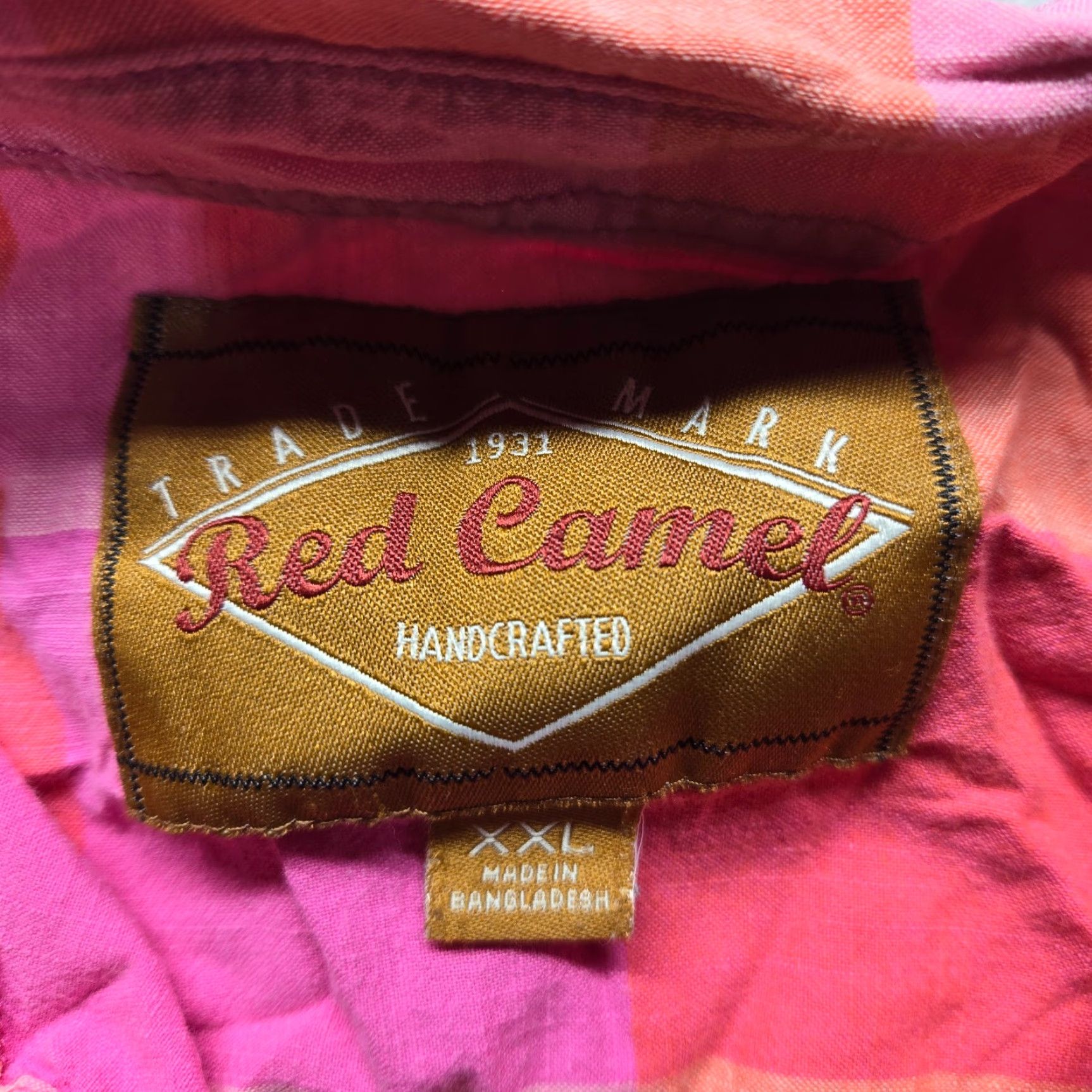 Camel Red Camel Shirt Button-Up 2XL Pink Plaid Cotton Short Sleeve Mens Casual Western-Style Shirt Size US XXL / EU 58 / 5 - 3 Thumbnail