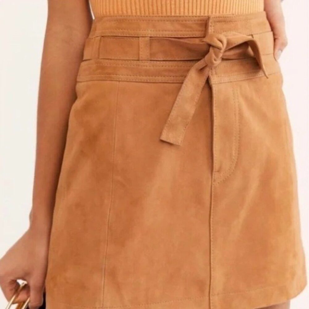 Free People Livin’ For Love Suede Goat Leather Mini Skirt in Beige, Women's (Size 28)