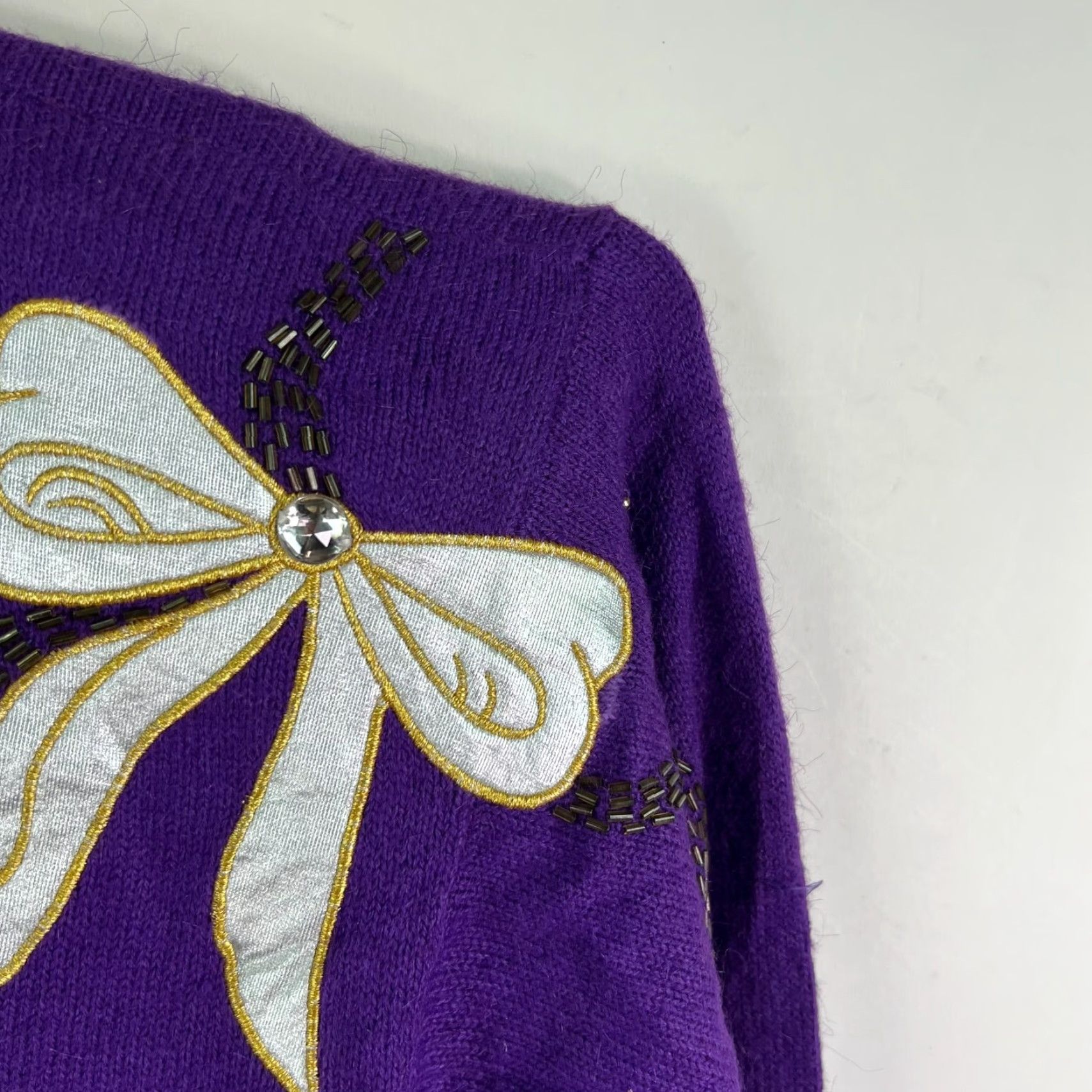 Vintage VINTAGE Cervelle Sweater Dress Womens Size L Purple Long Sleeve V-Neck Bow 80s Christmas Classic Size L / US 10 / IT 46 - 2 Thumbnail
