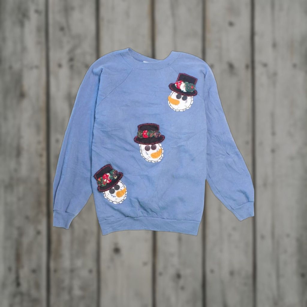 Vintage VINTAGE Blue Ugly Christmas Sweatshirt 58286 X-Large Blue Christmas Sweatshirt Mens Womens 1990s Snowmen Size XL / US 12-14 / IT 48-50 - 1 Thumbnail