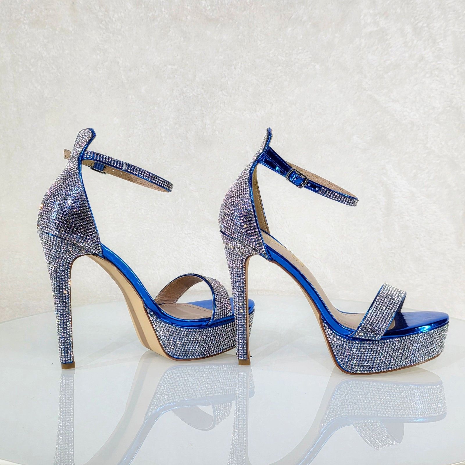 Other Destiny Blue Metallic Platform 5" Heels Rhinestone Evening P Size US 8.5 / IT 38.5 - 3 Thumbnail