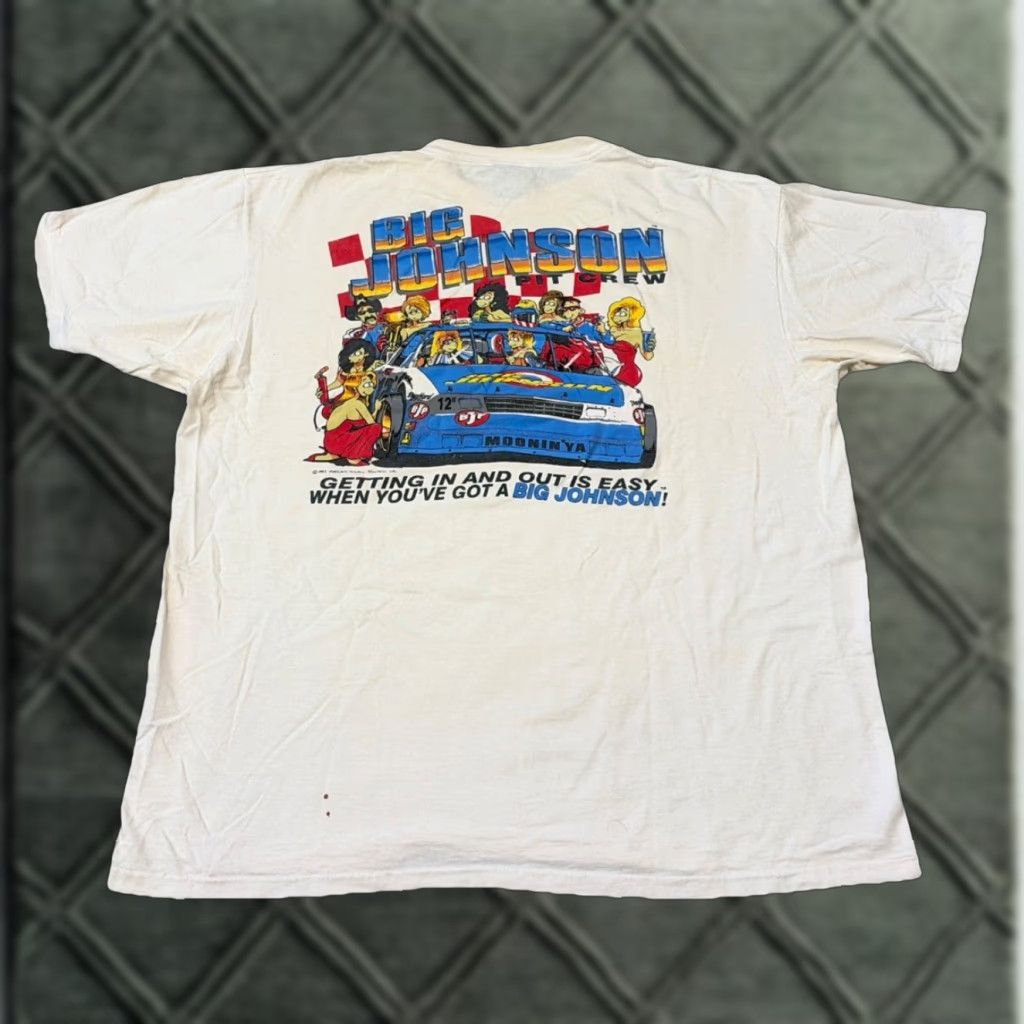 Big John VINTAGE 1993 Big Johnson Pit Crew Racing Raunchy Funny Comic White T-Shirt XL Mens Size US XL / EU 56 / 4 - 1 Thumbnail