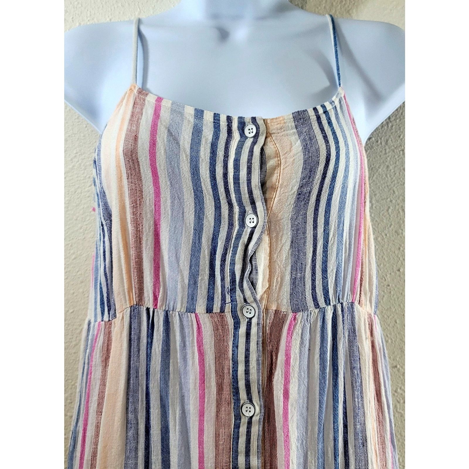 Other Splendid Blue Pink Striped Promenade Maxi Dress Large Linen Size L / US 10 / IT 46 - 6 Thumbnail