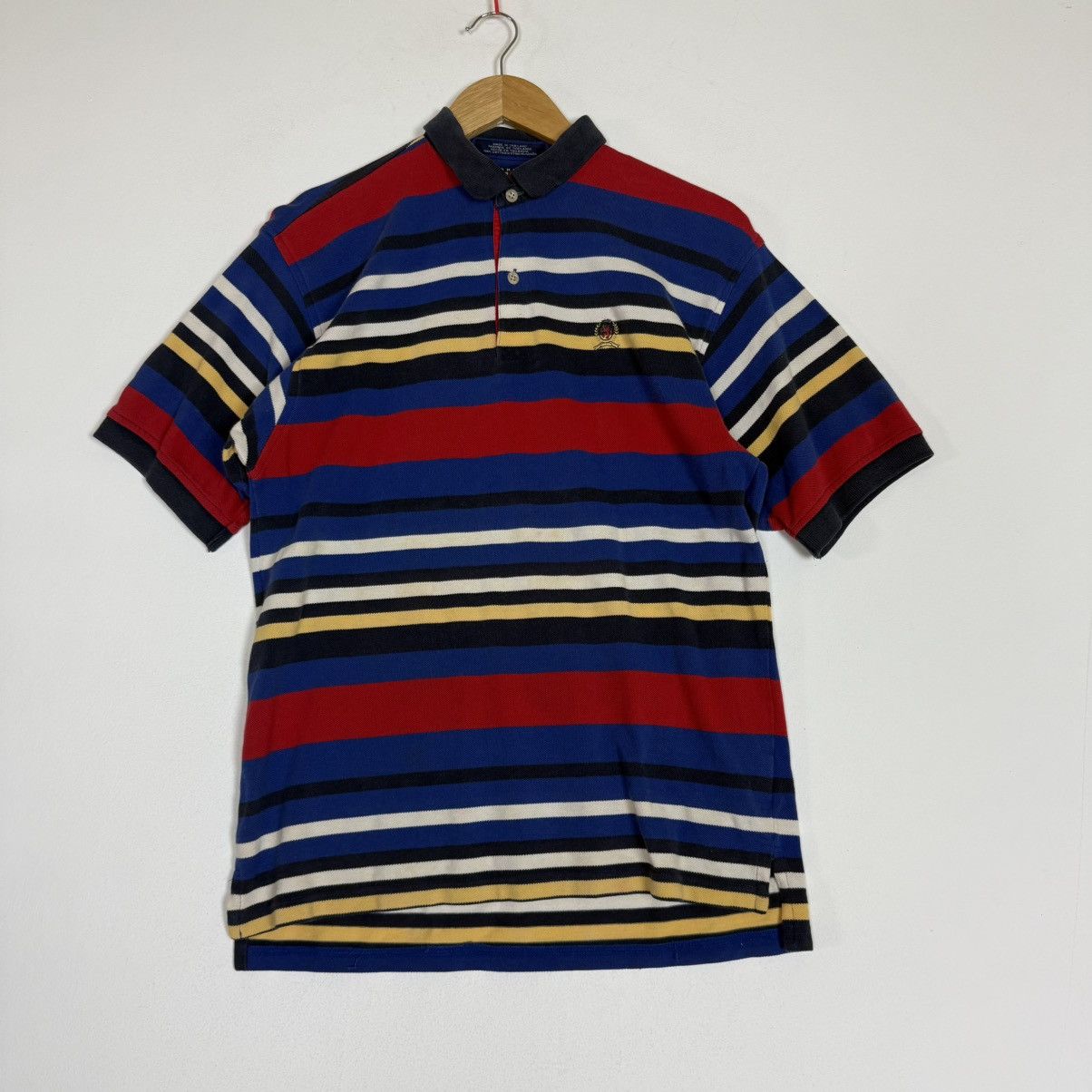 Tommy Hilfiger Crest Logo Multicolor Stripes Polo Tee