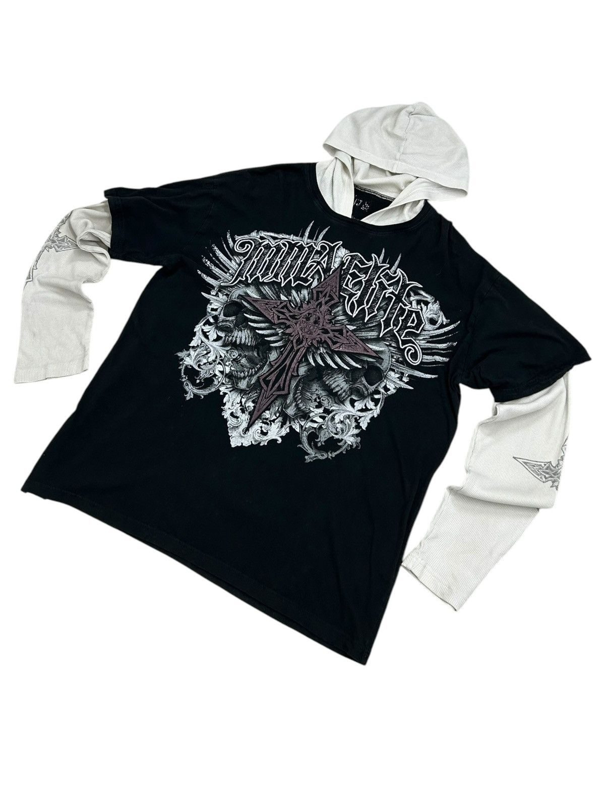 Designer × Japanese Brand MMZ Elite Gothic Cross Hoodie Layered L/Sleeve Graphic Tee Size US XL / EU 56 / 4 - 3 Thumbnail