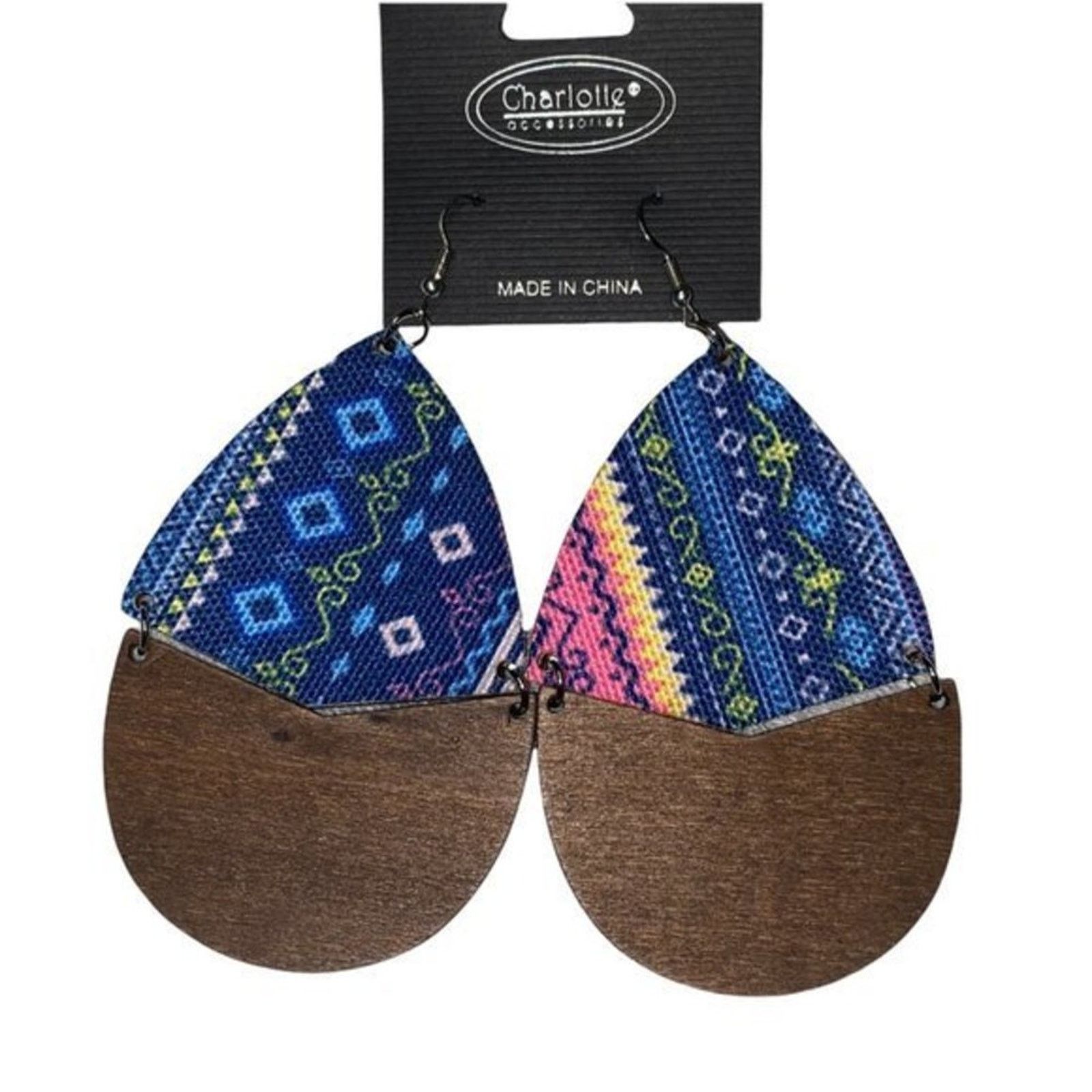 Other NWT Wooden Fabric Covered Boho Aztec Dangle Earrings Blue Size ONE SIZE - 2 Thumbnail