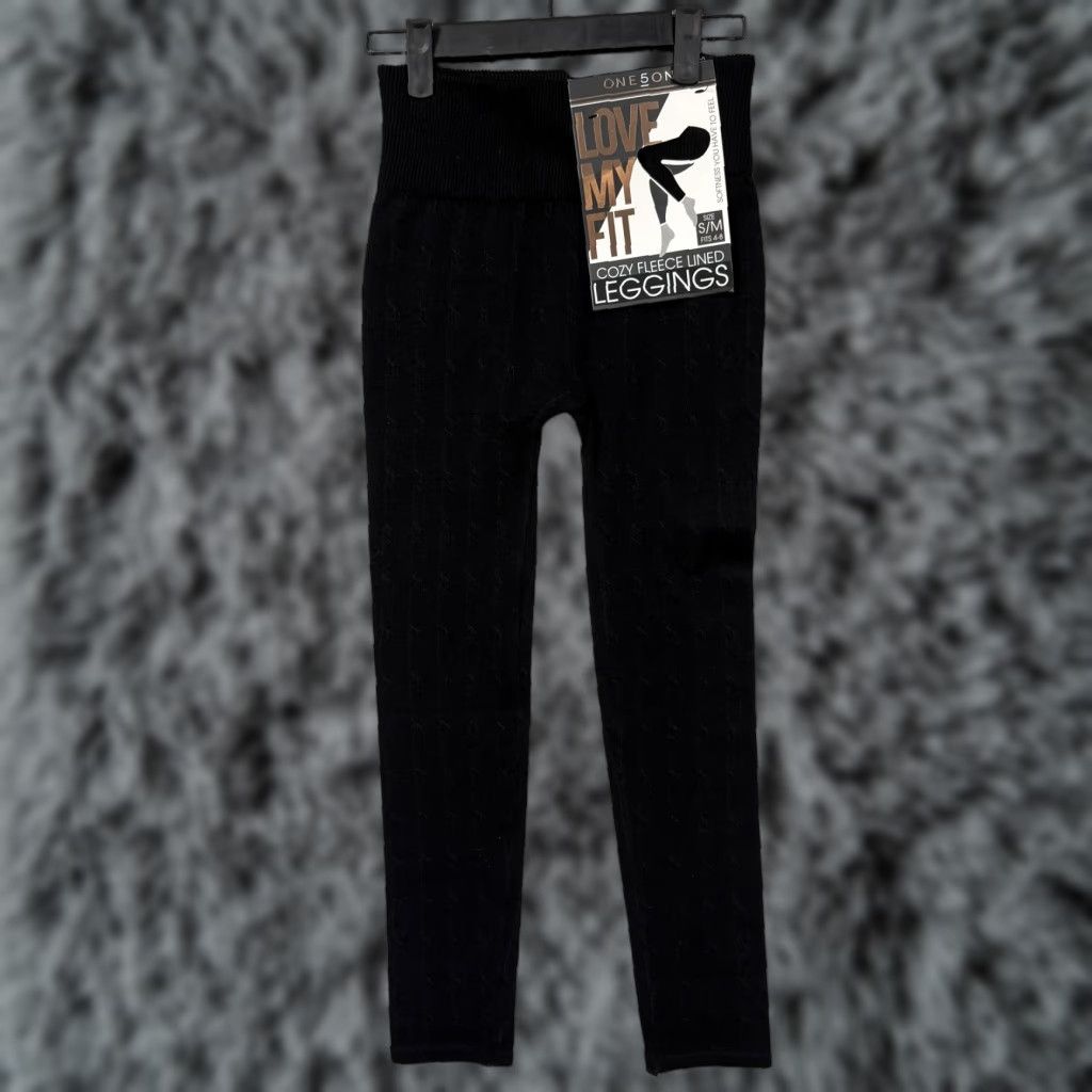 Vintage One5One Leggings Womens S/M Black Cozy Fleece Lined Winter Stretch NWT Size 28" / US 6 / IT 42 - 1 Thumbnail