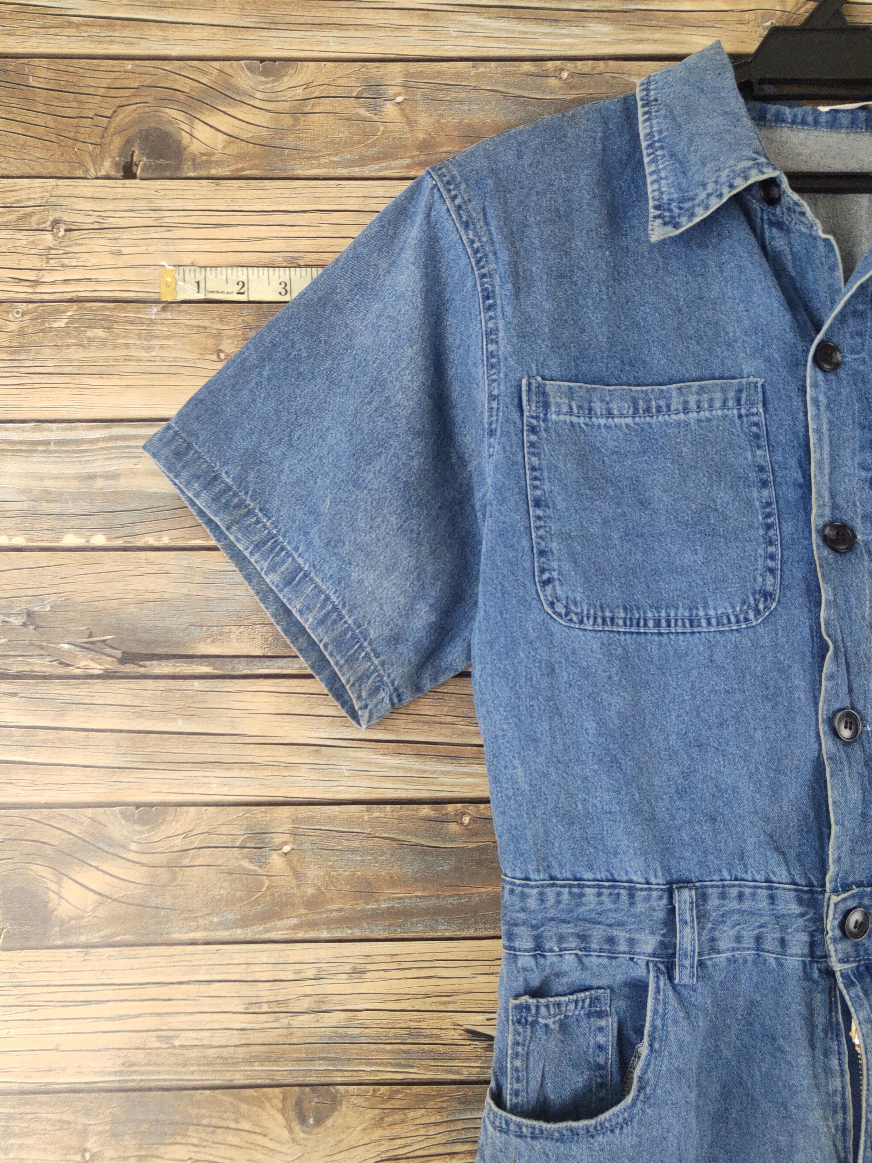 Vintage L.H Studio Blue Denim Short Sleeve Coveralls Size 29" - 4 Thumbnail
