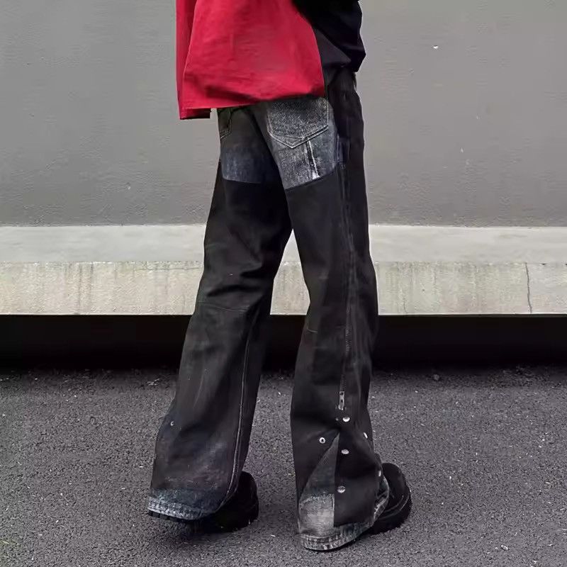 Jean Asymmetrical Blue & Black Denim Pants Size US 31 - 8 Thumbnail