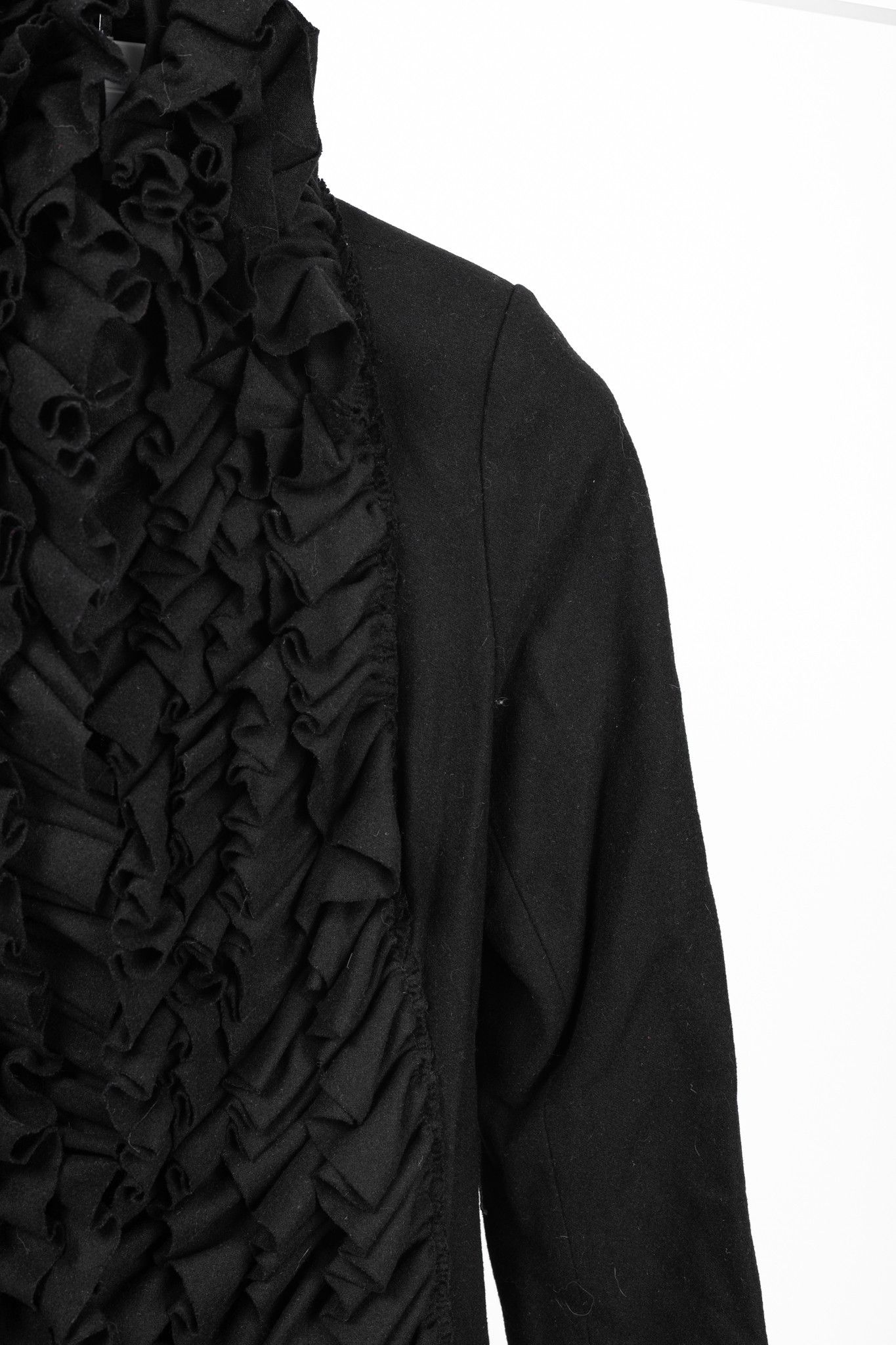 Other Sinclaire 10 Black Wool Ruffled-Front Coat Size S / US 4 / IT 40 - 5 Thumbnail