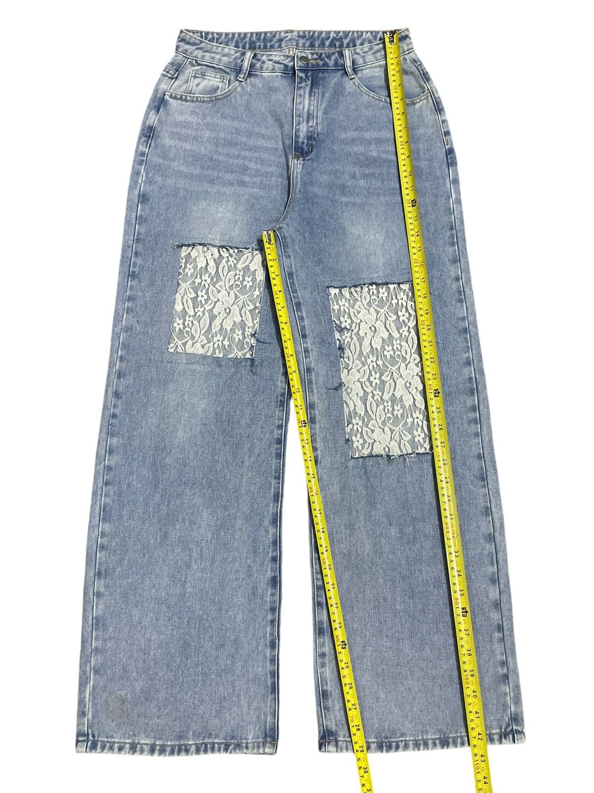 Japanese Brand Vintage Japanese Denim Lace Patchwork Baggy Wide Leg Jeans Size 31" - 16 Thumbnail