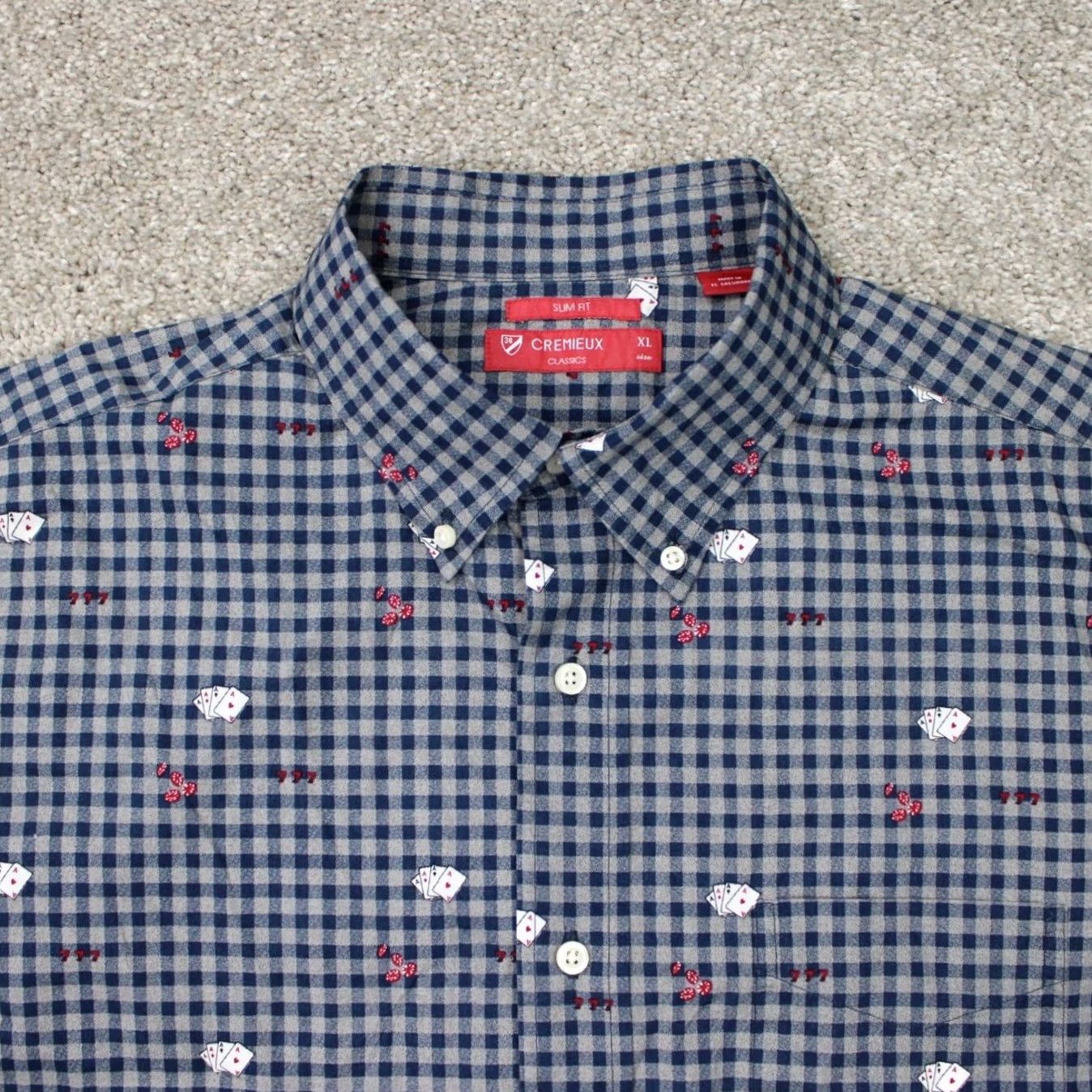 Cremieux Cremieux AOP Shirt Mens XL Blue Slim Fit Cards Print Cotton L/S Button-Up Collar-Down Vintage No Size US XL / EU 56 / 4 - 6 Thumbnail