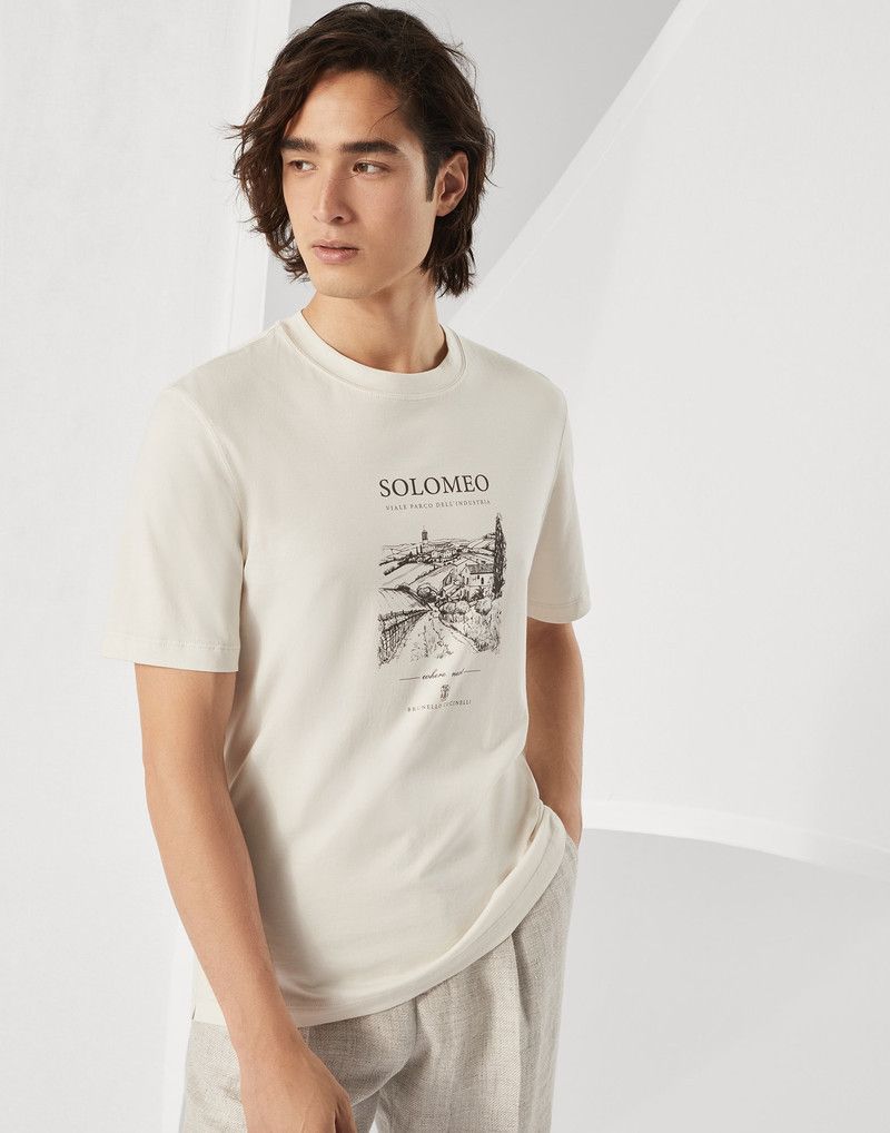 Brunello Cucinelli o1la1rc1a0326 Cotton Jersey Solomeo T-Shirt in Ivory Size US L / EU 52-54 / 3 - 1 Thumbnail