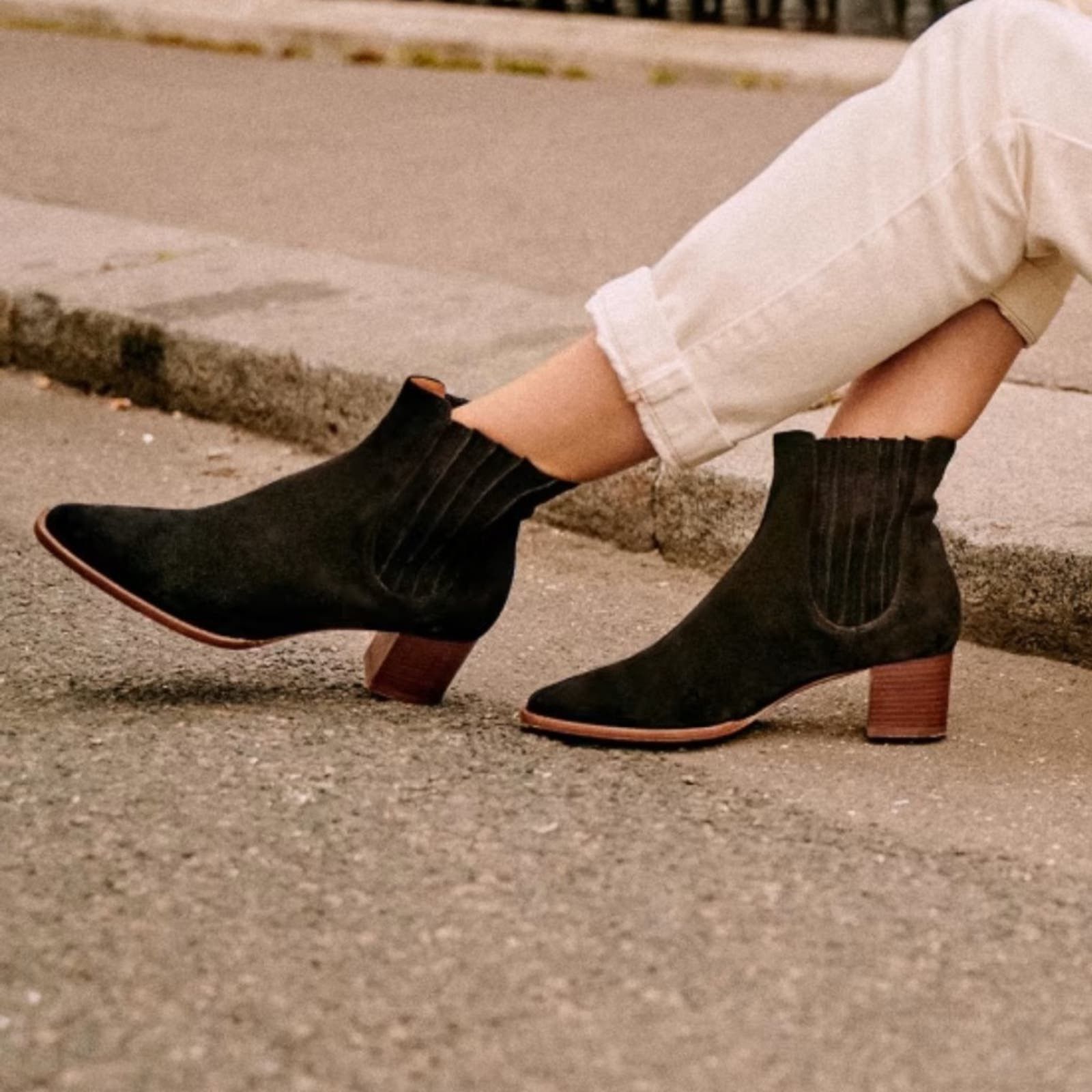 image of Sezane Black Suede Chelsea Pull On Jules Boots Size 37 Us 7, Women's