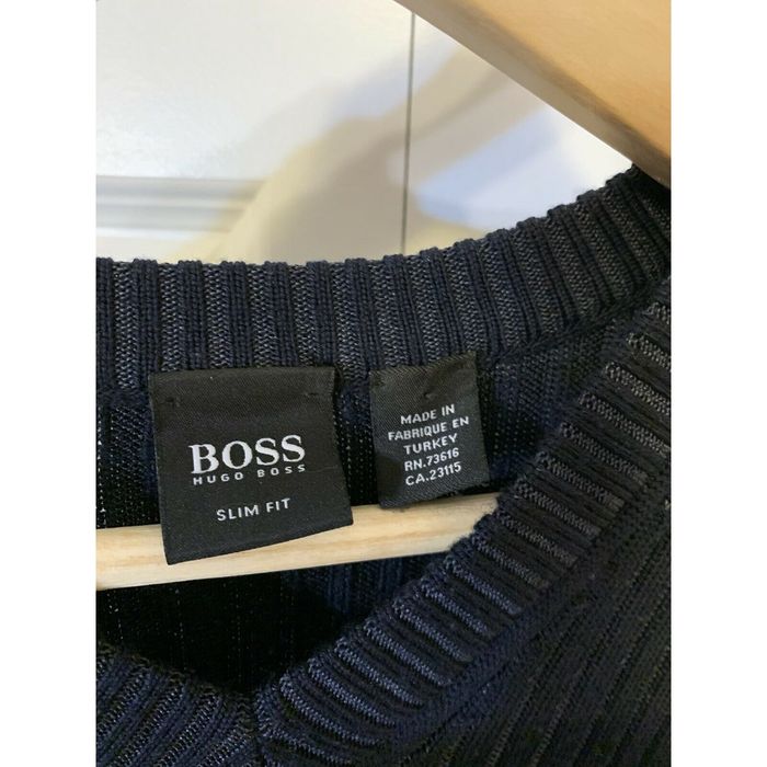 Hugo Boss Hugo Boss Midnight Blue Stripe V Neck Wool Sweater | Grailed