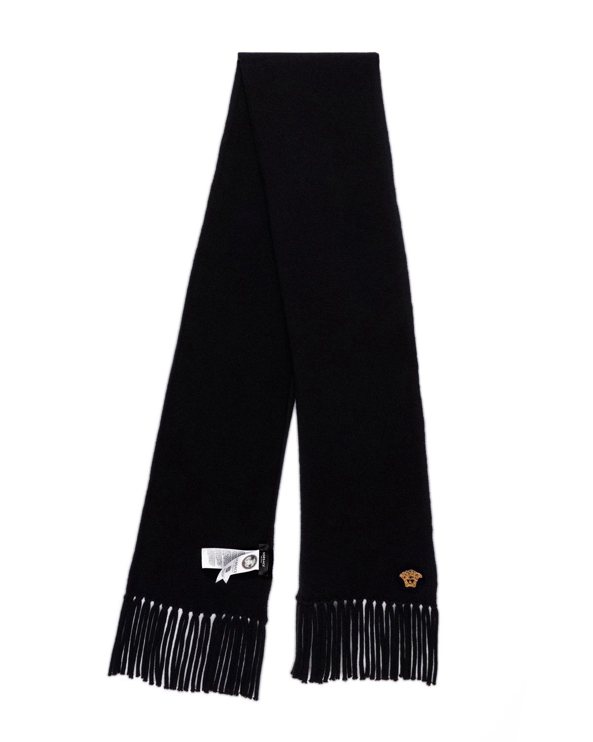 image of Versace Medusa Logo Cashmere Wool Black Long Scarf, Men's