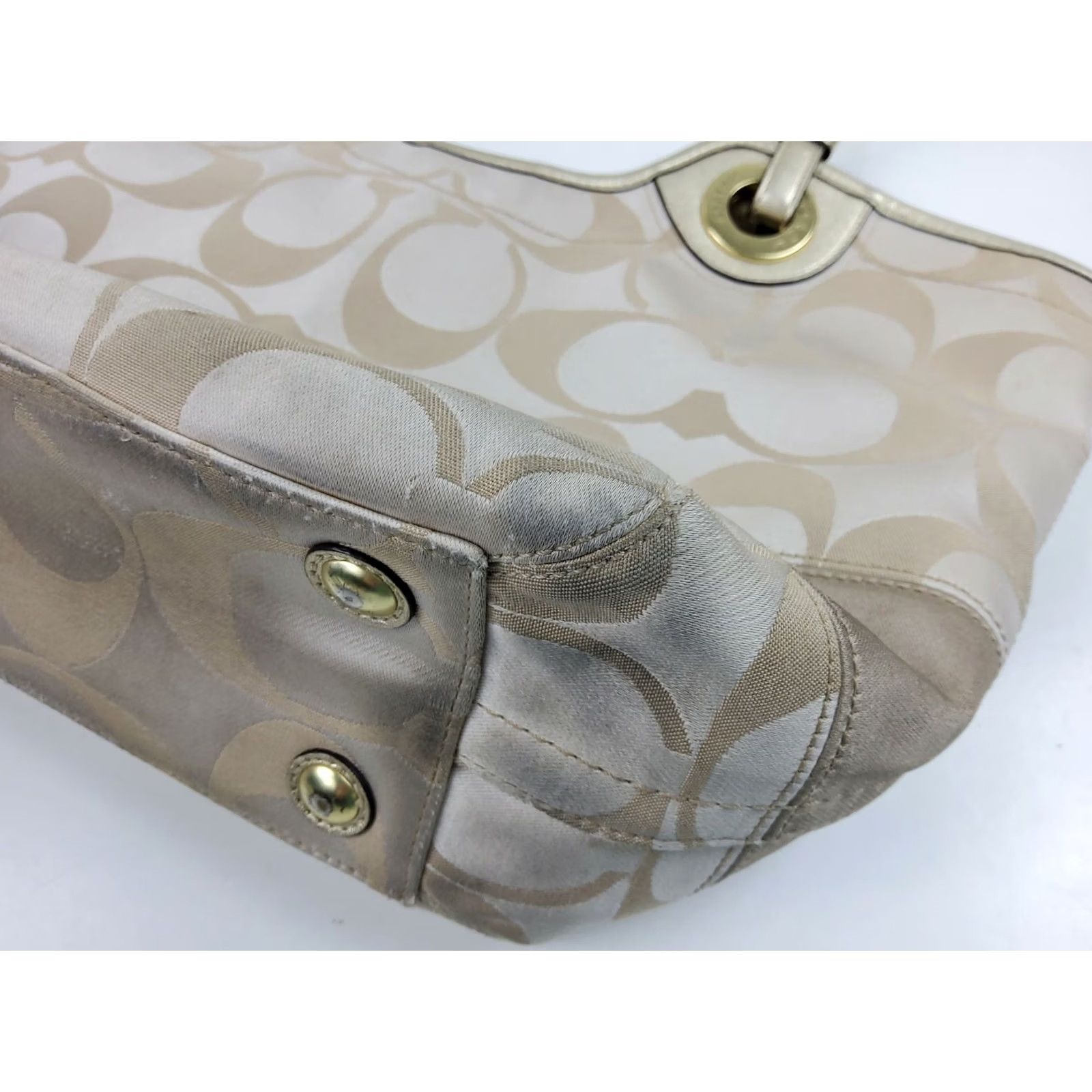 Coach Coach Signature Stripe Tote Bag F19565 Light Khaki Gold Leather Sateen Pockets Lined Women Tote Size ONE SIZE - 4 Thumbnail