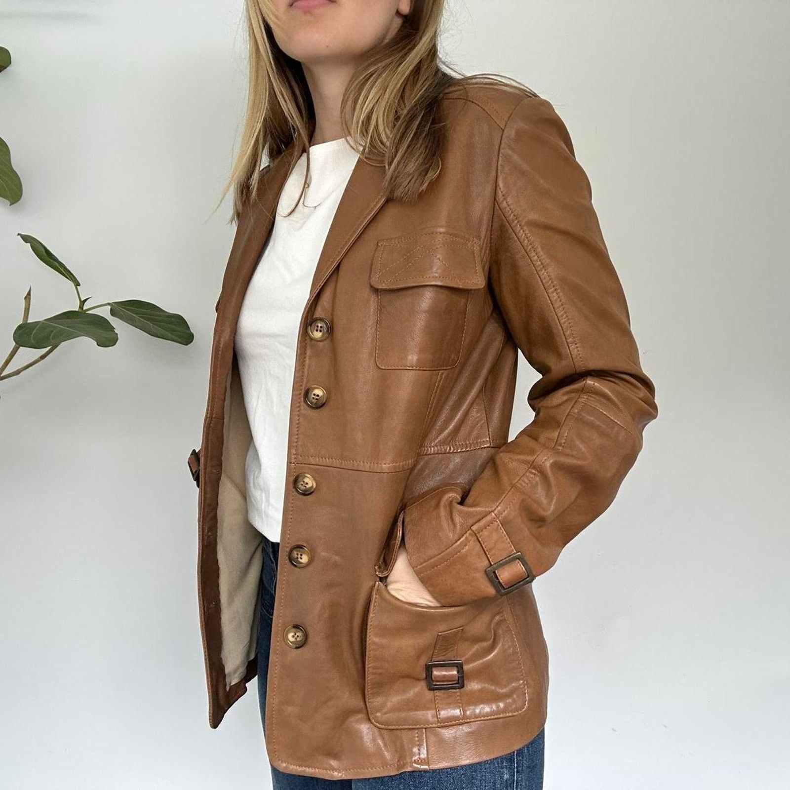Other Camel Brown Leather Jacket (S) Size S / US 4 / IT 40 - 3 Thumbnail
