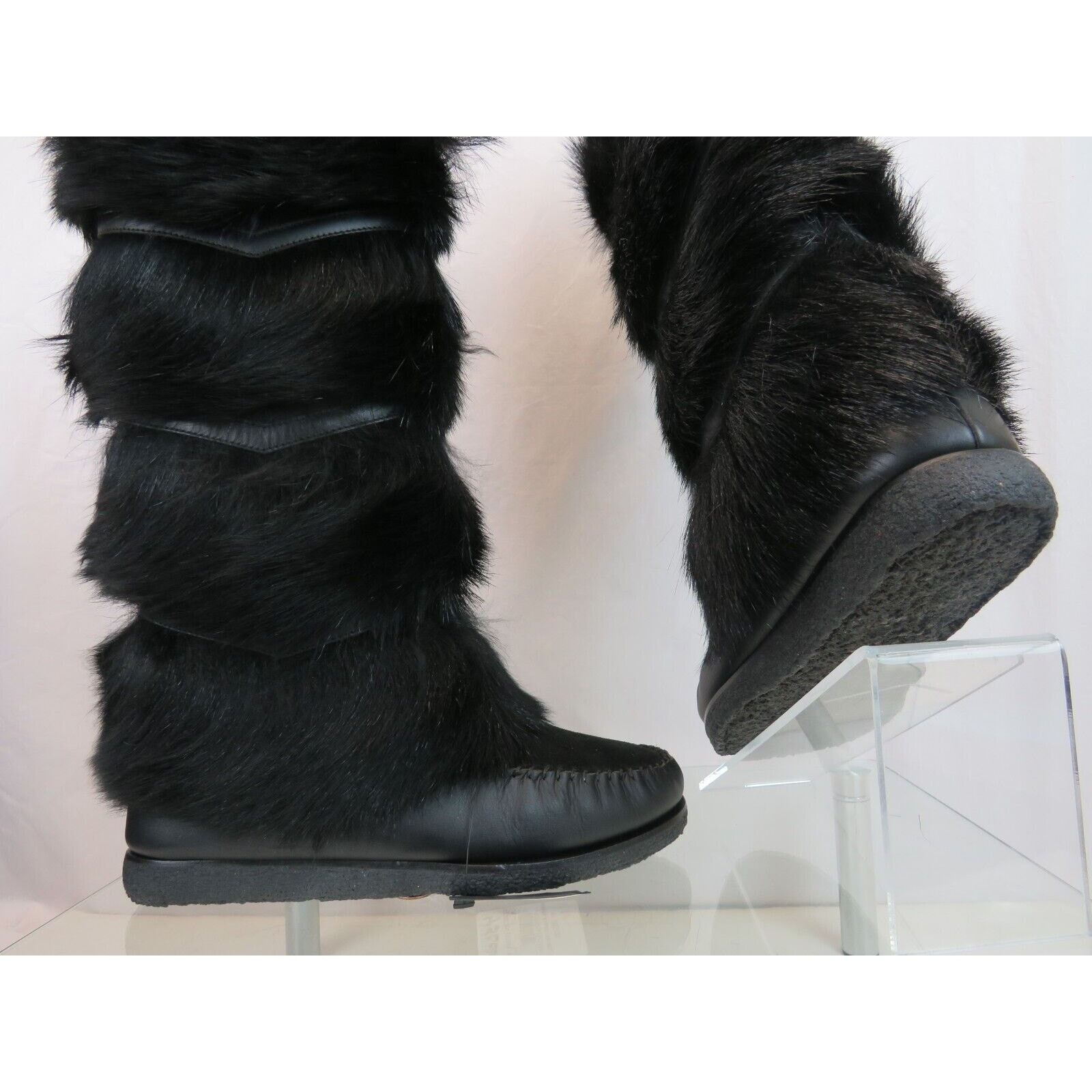 Yves Saint Laurent YSL BLACK FUR LEATHER SHEARLING LINING TALL BOOTS 37 Size US 7 / IT 37 - 4 Thumbnail