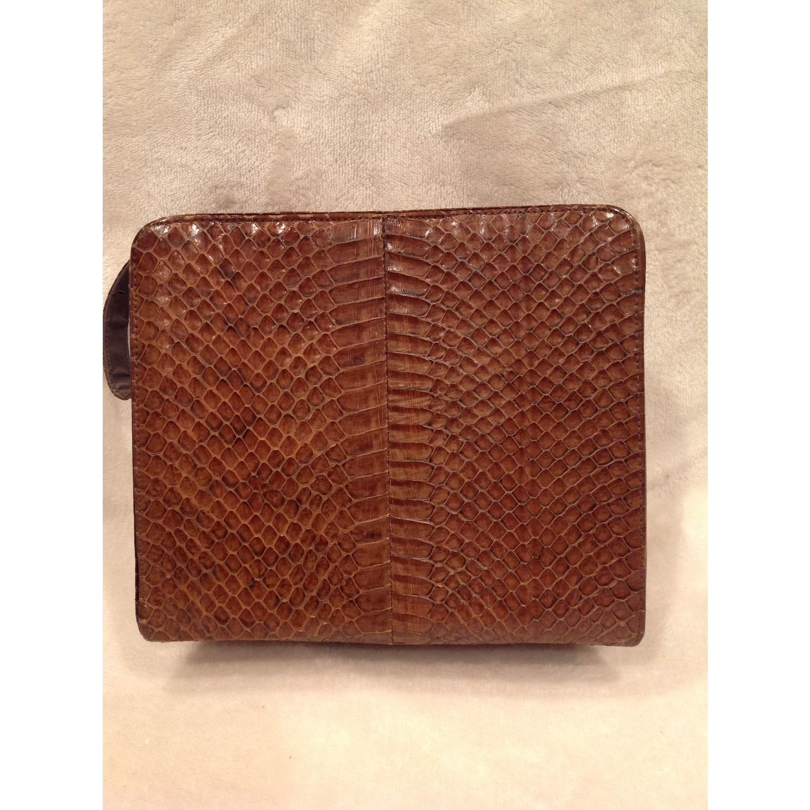 Vintage Vintage Brown Snake Print Handbag Gold Accents Top Handle Size ONE SIZE - 2 Thumbnail