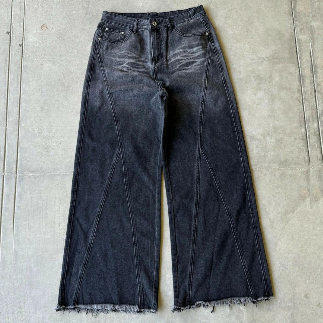 Japanese Brand Faded black baggy embroidered jeans Size US 32 / EU 48 - 1 Thumbnail