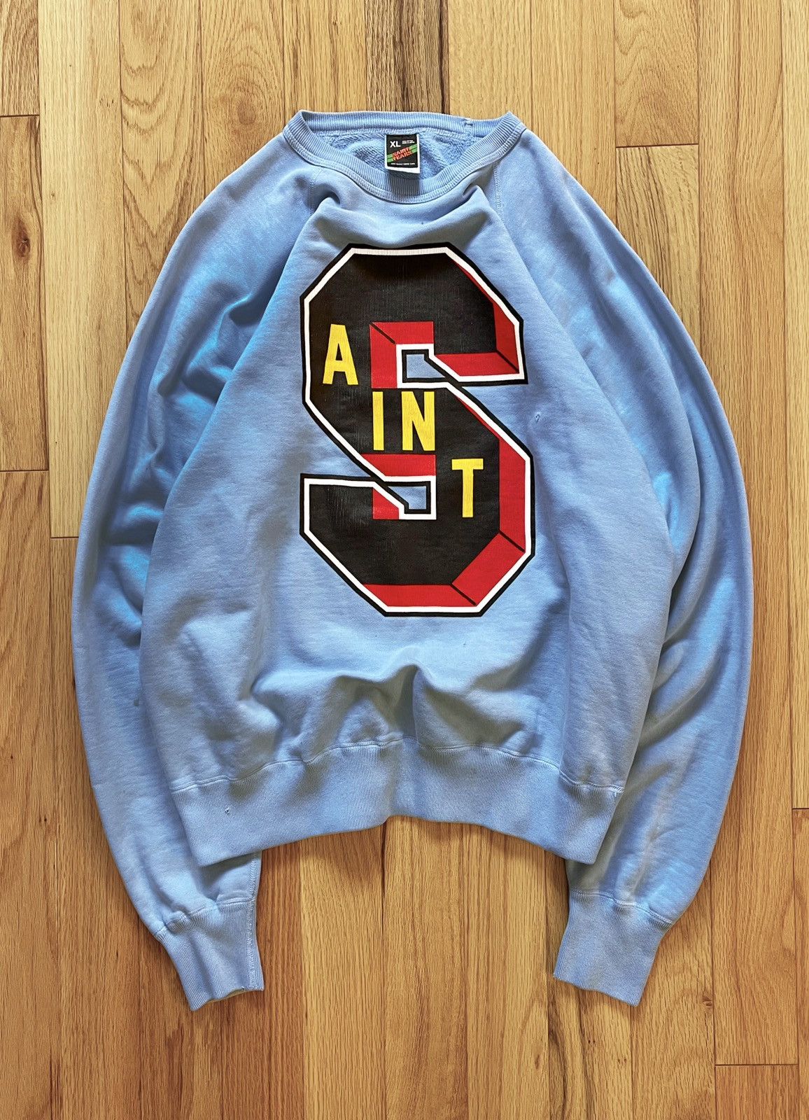 image of 2023 Saint Michael X Denim Tears Varsity Logo Sweatshirt in Blue, Men's (Size XL)