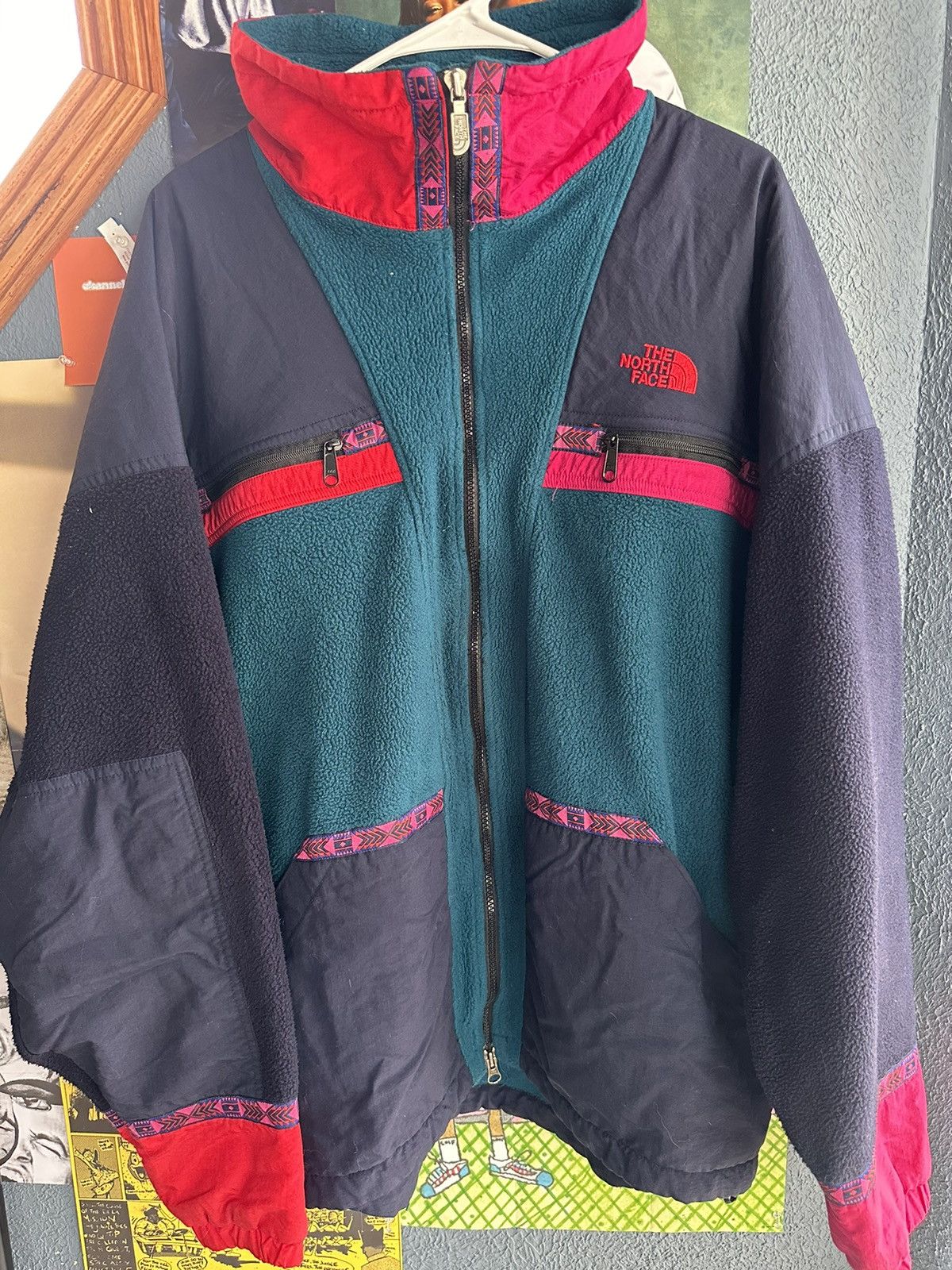image of The North Face x Vintage 90’S Aztec “Race” Zip-Up Jacket in Green, Men's (Size XL)