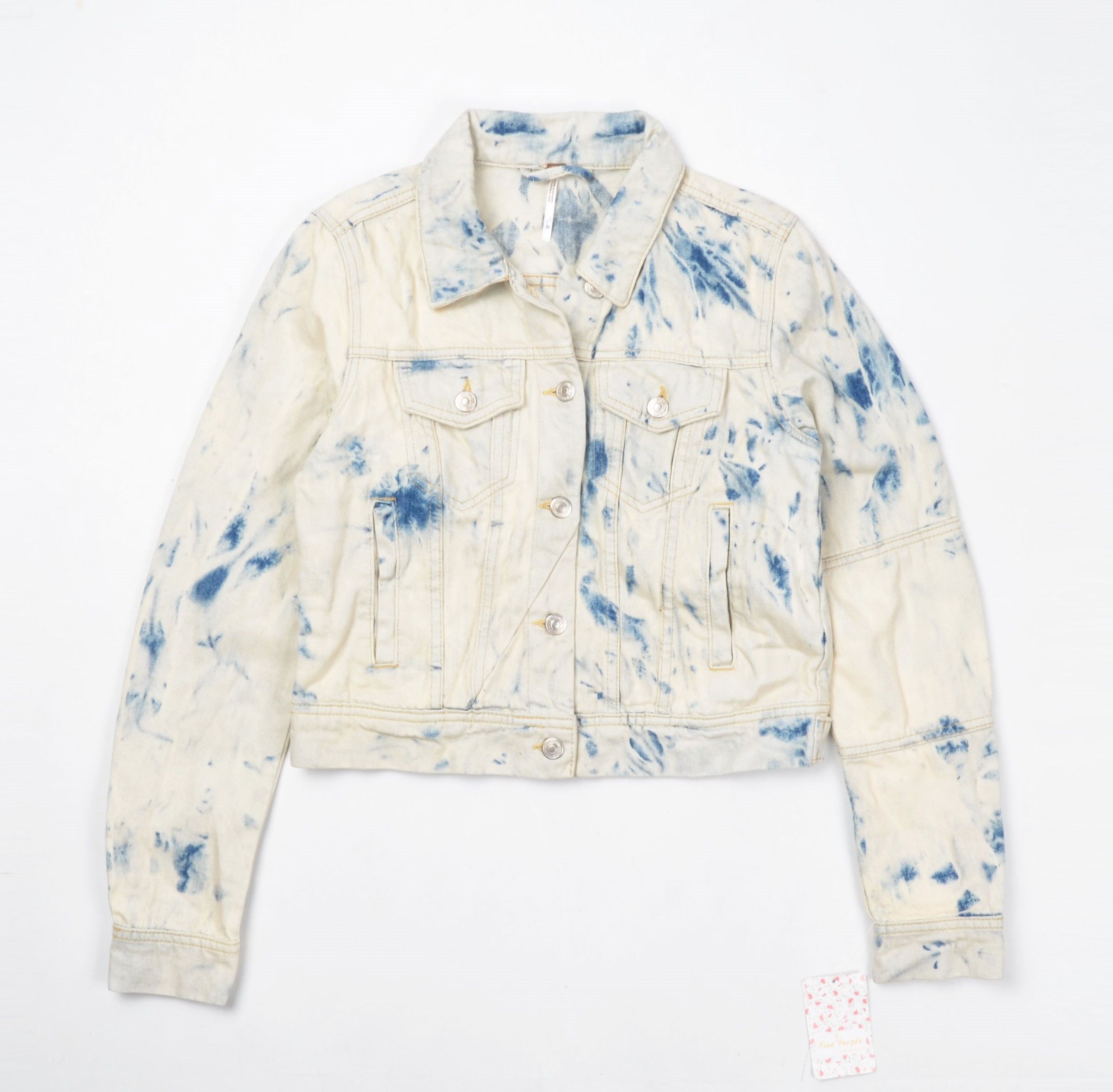 Free People Jones Tie Dye Y2K Boho Denim Jacket