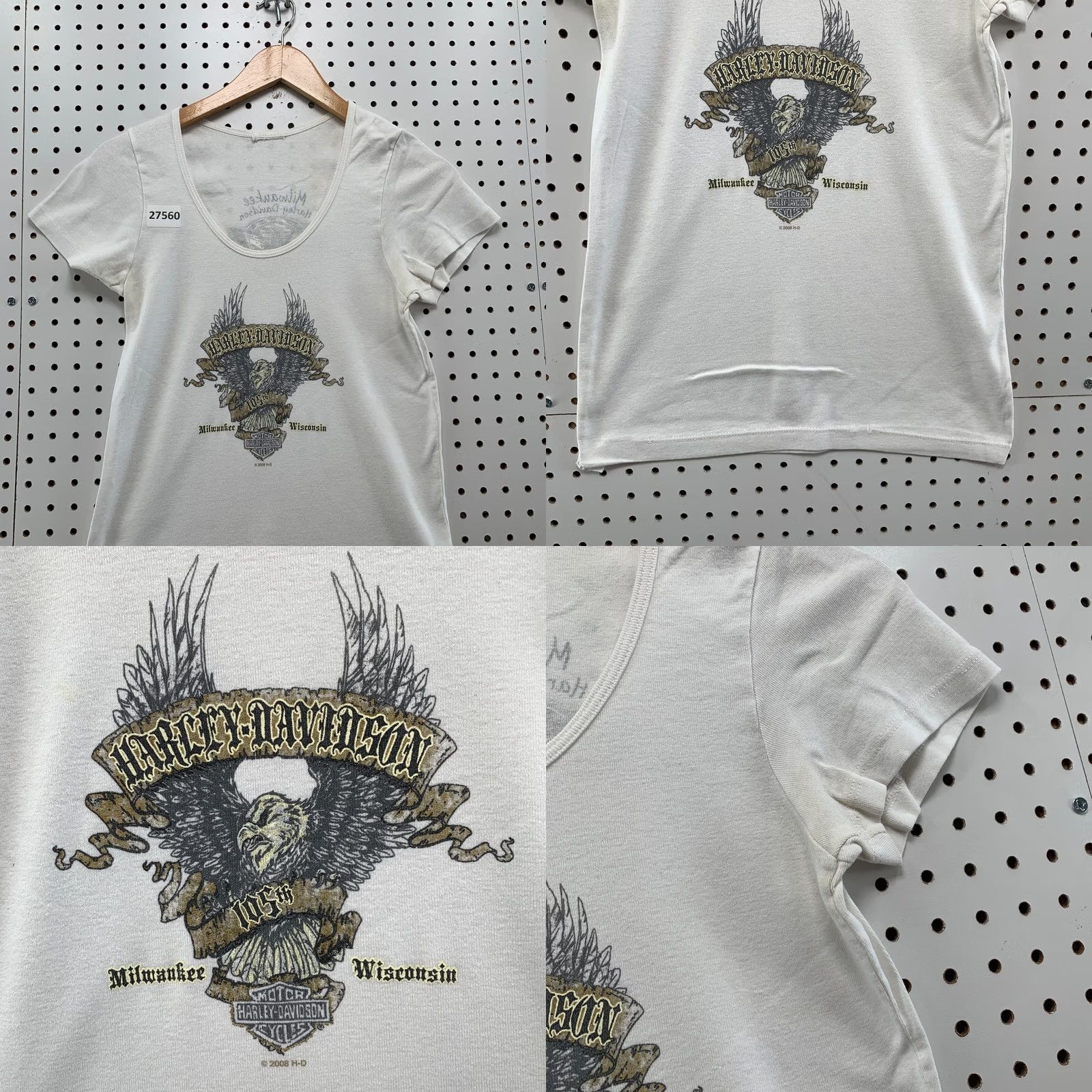 Harley Davidson VINTAGE Harley Davidson Motorcycle Top White Medium Womens Milwaukee WIS Size M / US 6-8 / IT 42-44 - 8 Thumbnail