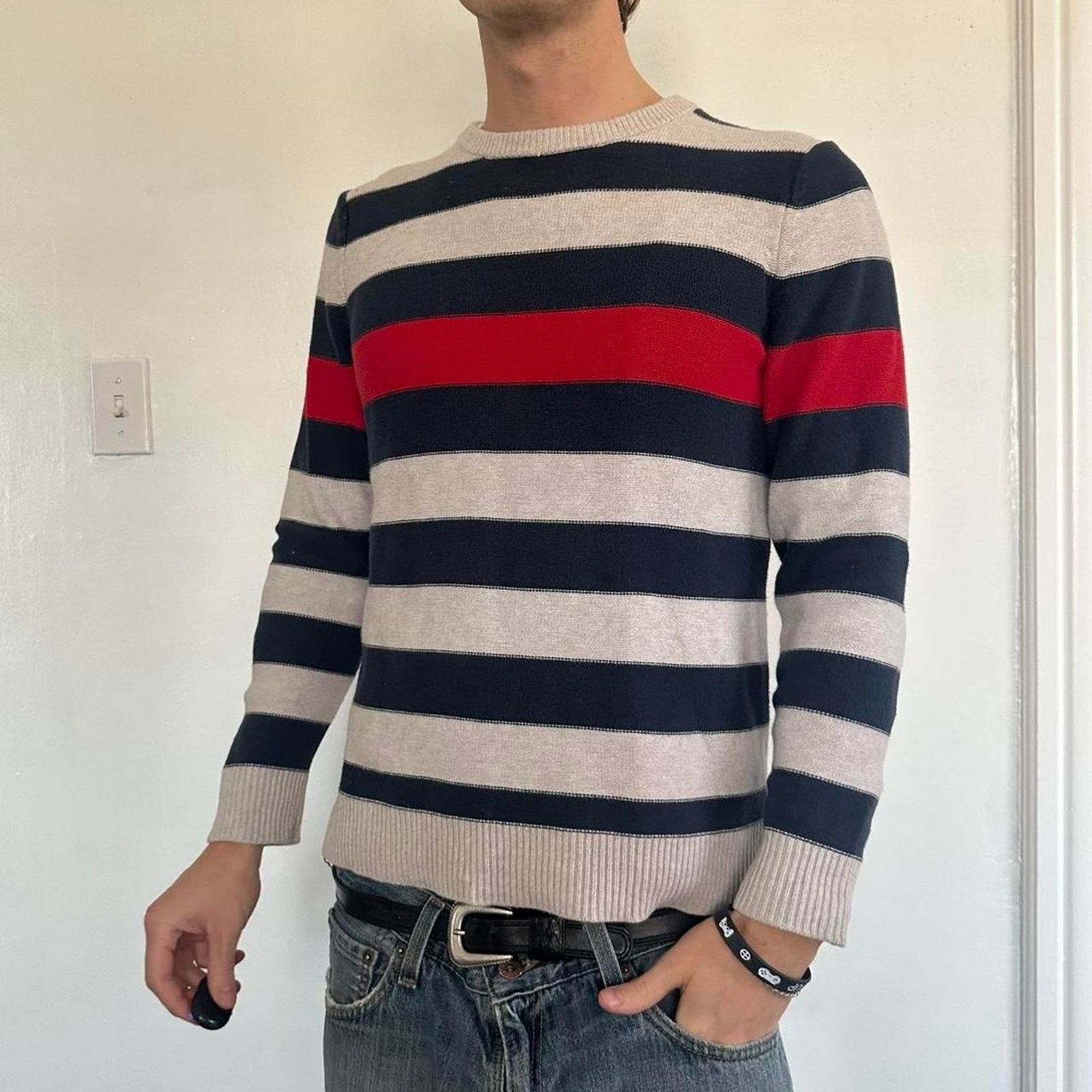 Old Navy × Vintage Vintage 00s Y2K Striped Preppy Basic Fitted Alt Sweater Top Size S / US 4 / IT 40 - 2 Thumbnail