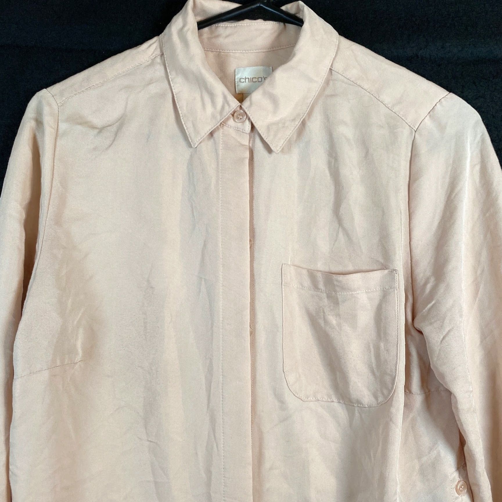 Vintage Chicos Womens Shirt Light Peach Oversized Collared Button Down Roll Sleeve 0 Size S / US 4 / IT 40 - 2 Thumbnail