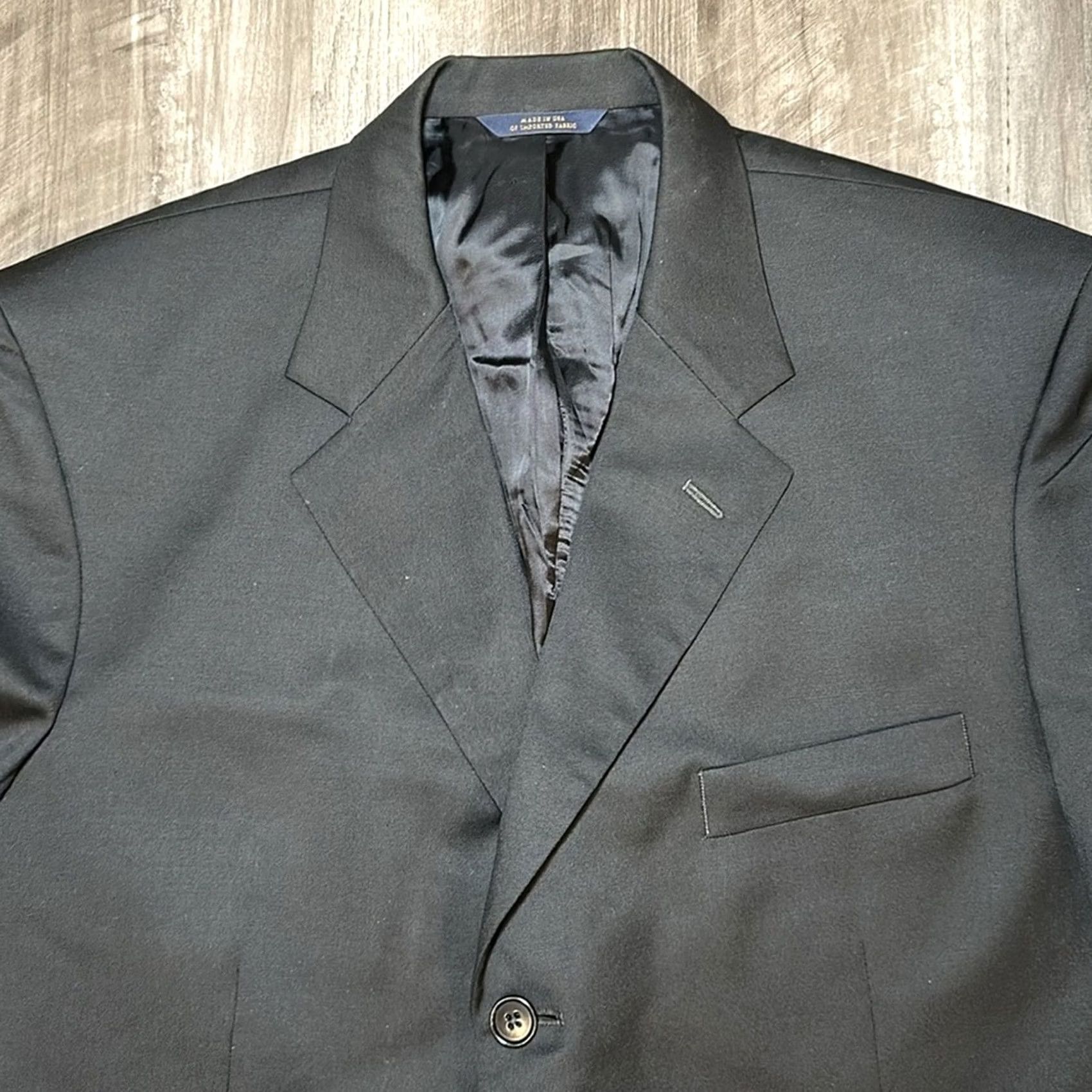 Brooks Brothers Brooks Brothers 1818 Madison Three Button Sport Coat Suit Jacket Black Mens 46 Regular Wool 2 Piece 45R 34L Size 46R - 6 Thumbnail