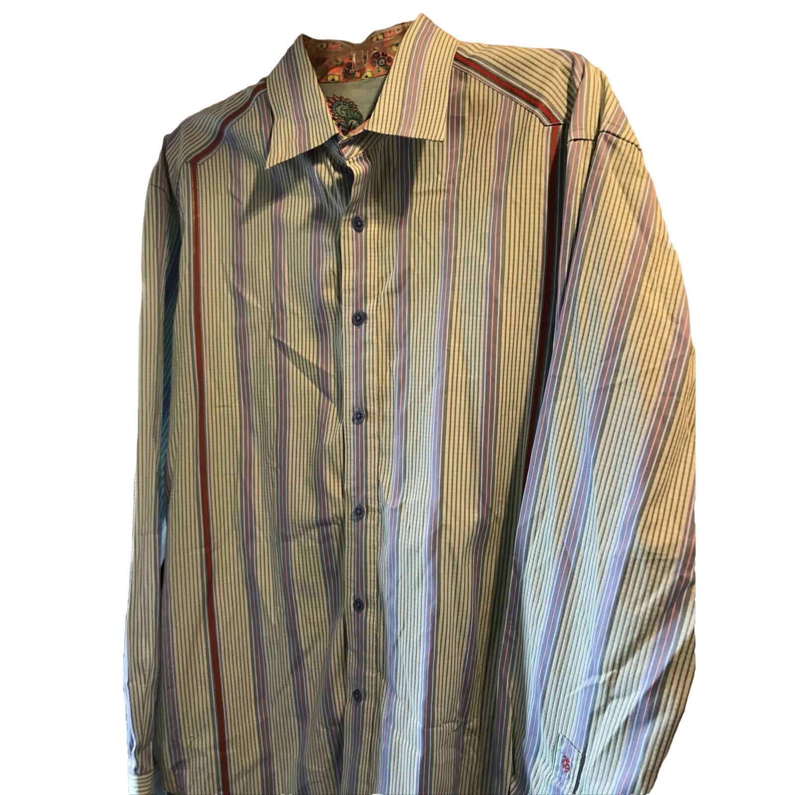 Robert Graham Robert Graham Mens XL Green Striped Long Sleeve Cotton Shirt Size US XL / EU 56 / 4 - 1 Thumbnail