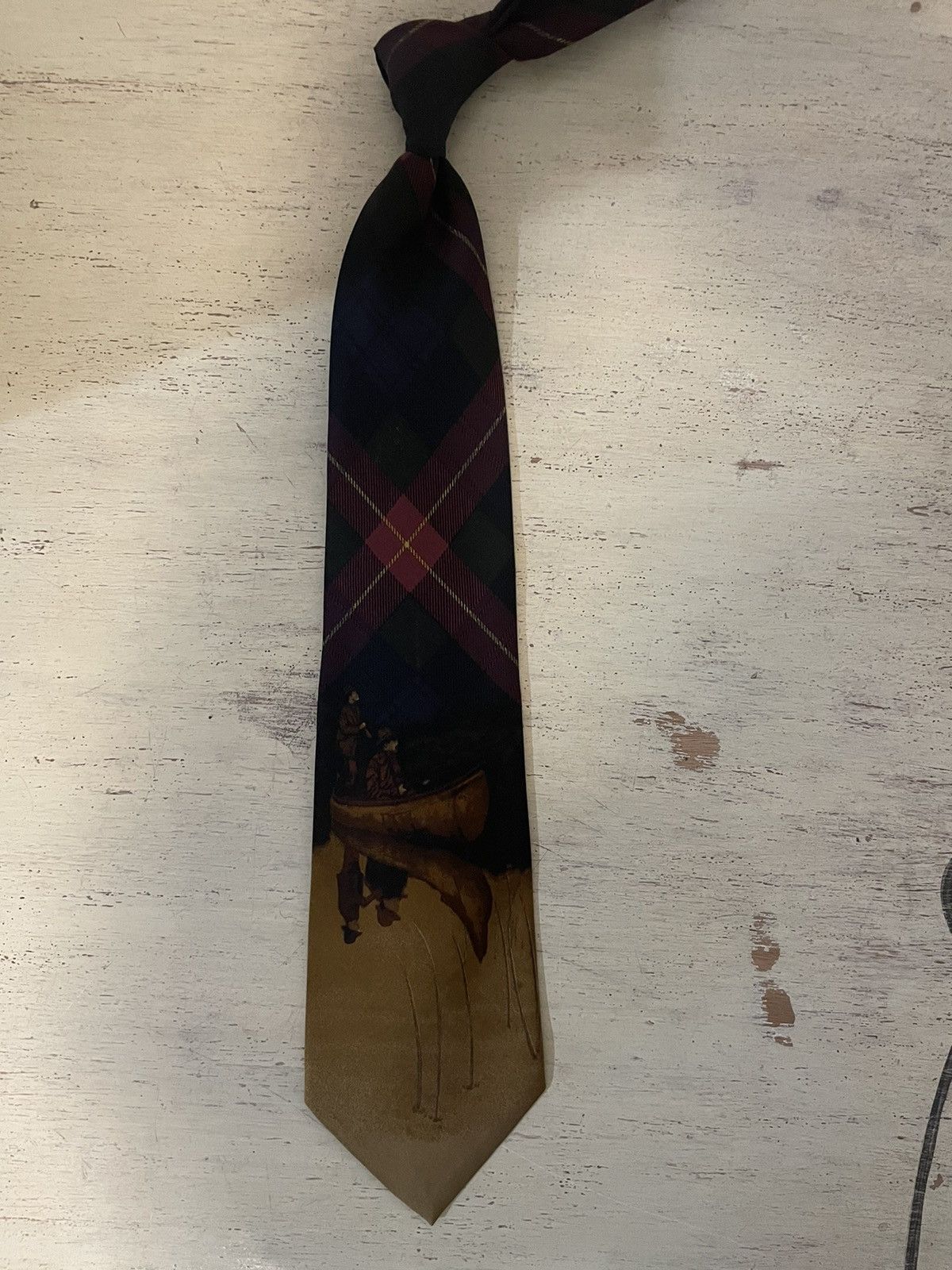Polo Ralph Lauren × Vintage Rare Plaid-Canoe Print Silk Tie Size ONE SIZE - 3 Thumbnail