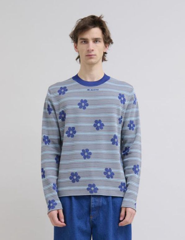 Marni o1w1db10326 Cotton Viscose Striped Jumper in Blue Size US S / EU 44-46 / 1 - 1 Thumbnail