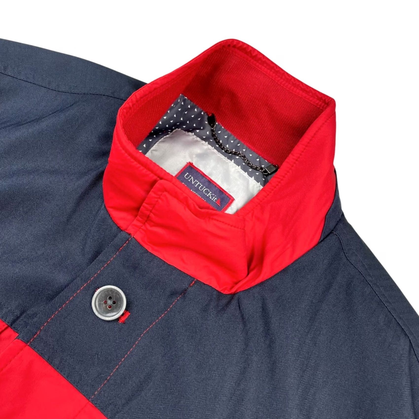 UNTUCKit UNTUCKit Men's Medium Red/Navy Lanson Windbreaker Jacket Nylon Full Zip Button Size US M / EU 48-50 / 2 - 2 Thumbnail
