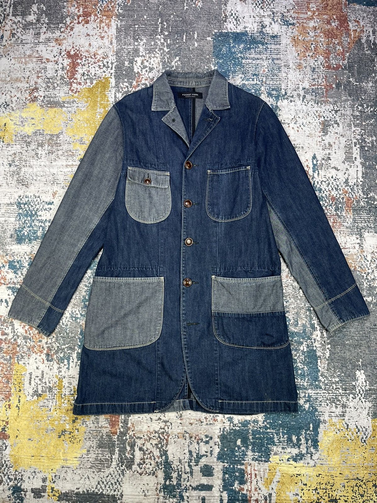Japanese Brand Patchwork By Pocket Four Denim 2 Tone Osechi Coat Size US M / EU 48-50 / 2 - 1 Thumbnail