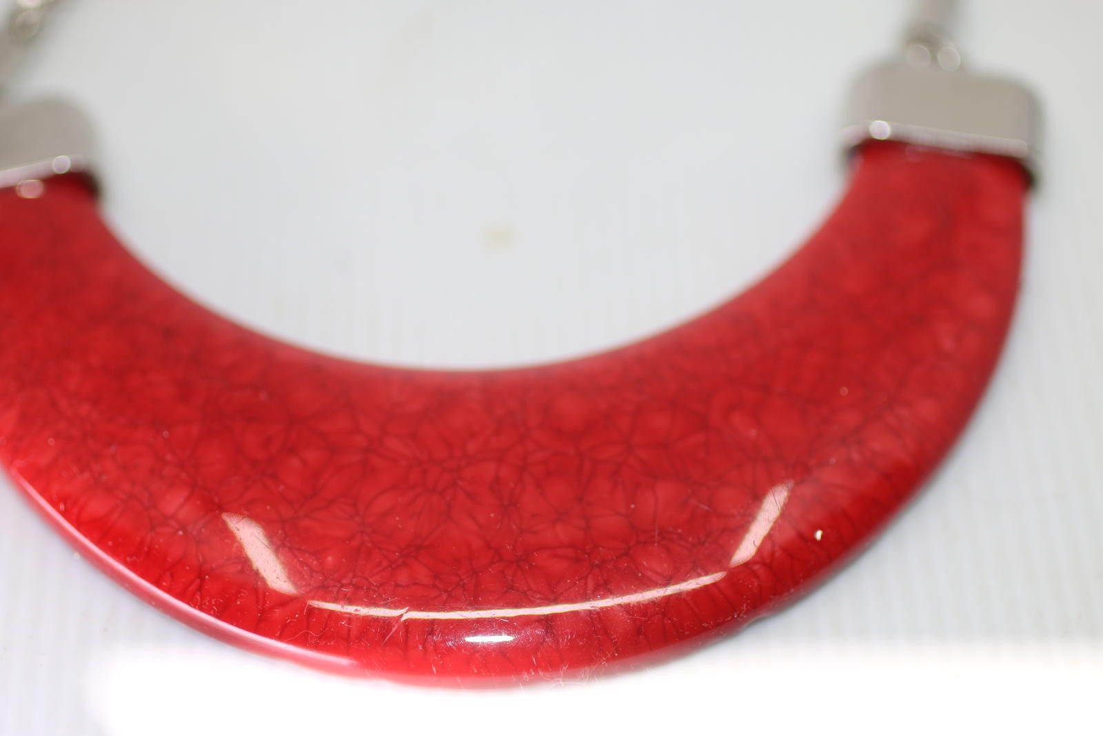 Unknown London Vintage Red Crescent Statement Necklace Marbled Resin Bib Size ONE SIZE - 2 Thumbnail