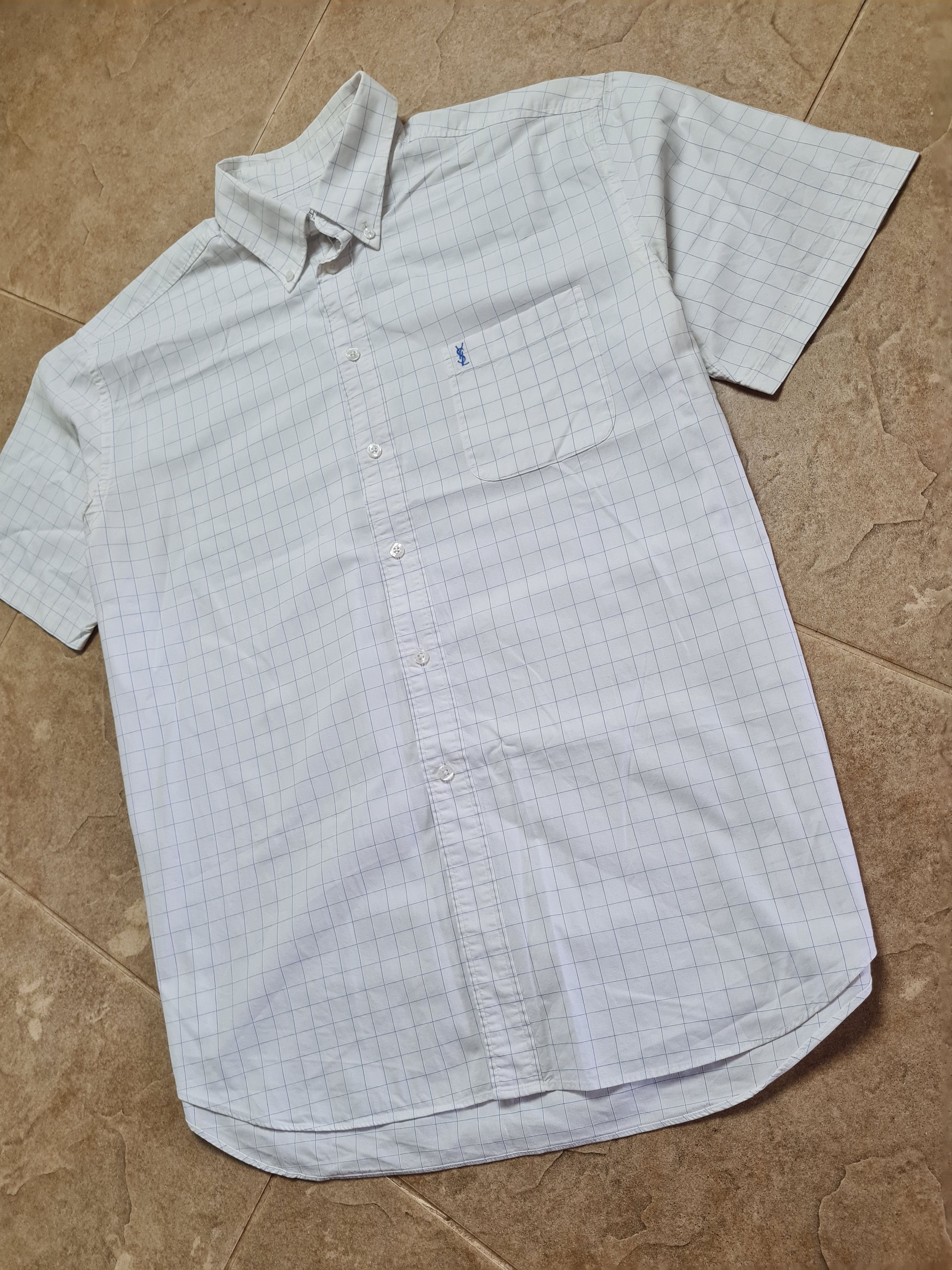 Yves Saint Laurent Yves Saint Laurent YSL Short Sleeve Plaid Check Shirt White Size US L / EU 52-54 / 3 - 4 Thumbnail