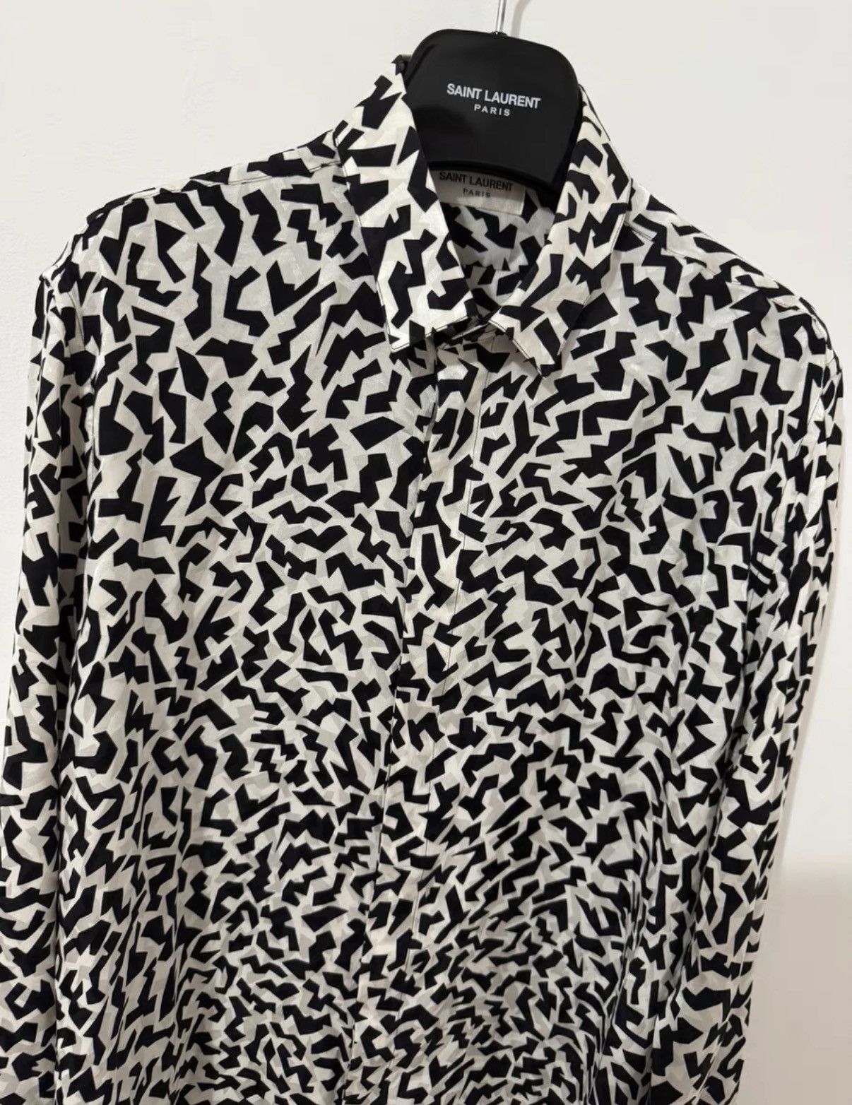 Saint Laurent Paris SLP 21FW Runway Silk Black/White Geometric Block Shirt Size US L / EU 52-54 / 3 - 3 Thumbnail