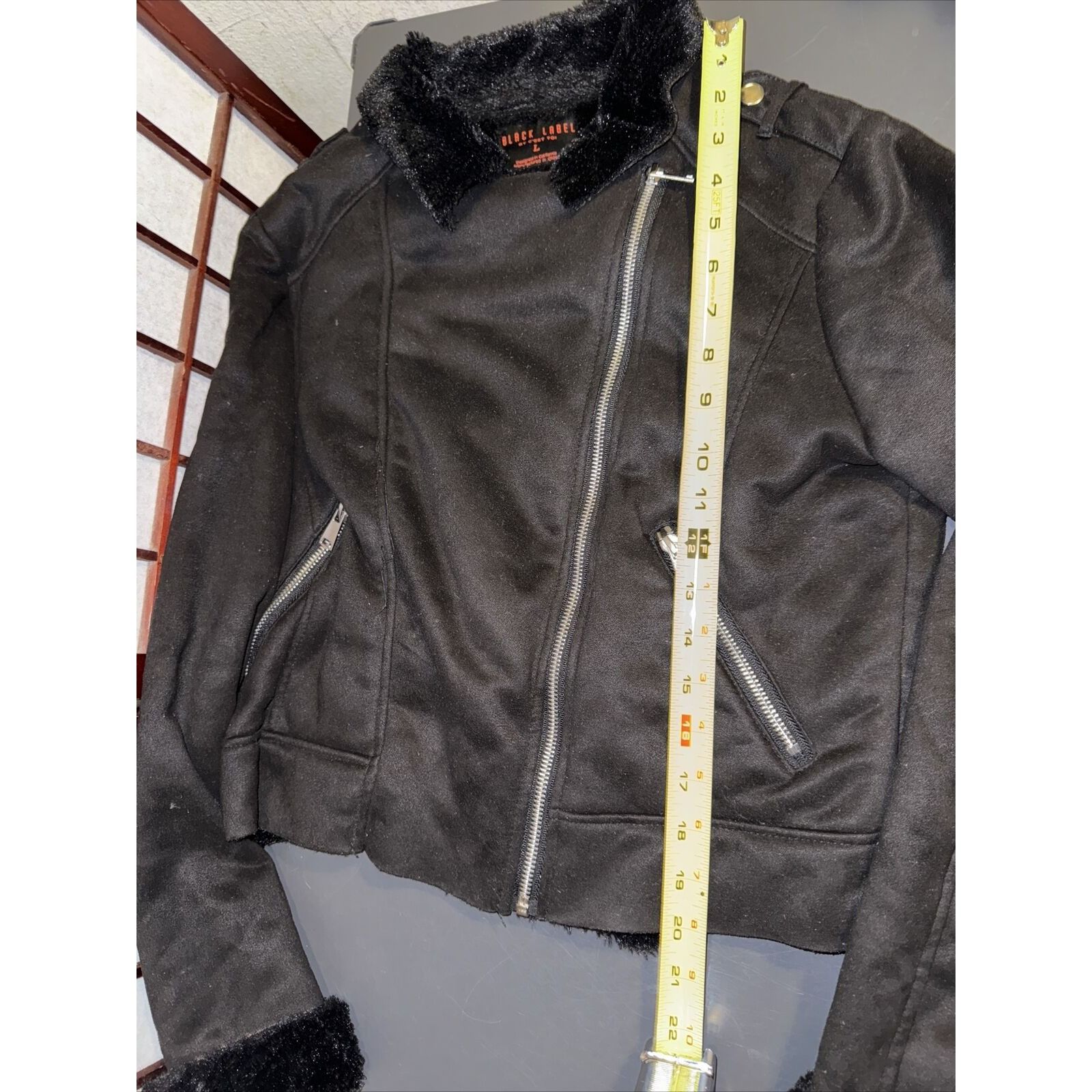 Black Label Black Label Cropped Biker Jacket Black Faux Suede Faux Shear Size L / US 10 / IT 46 - 20 Thumbnail