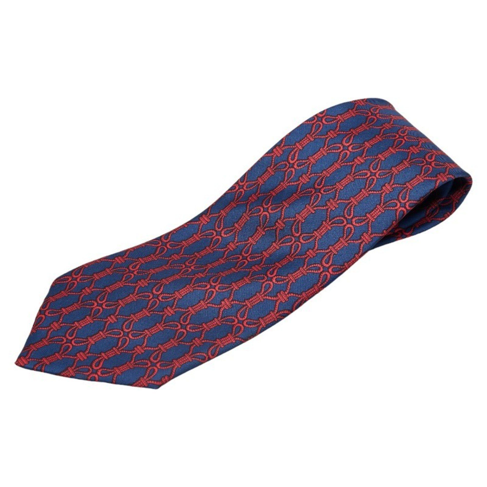 Hermes Hermes Rope Motif Necktie Navy Red Silk Men's HERMES Size ONE SIZE - 1 Thumbnail