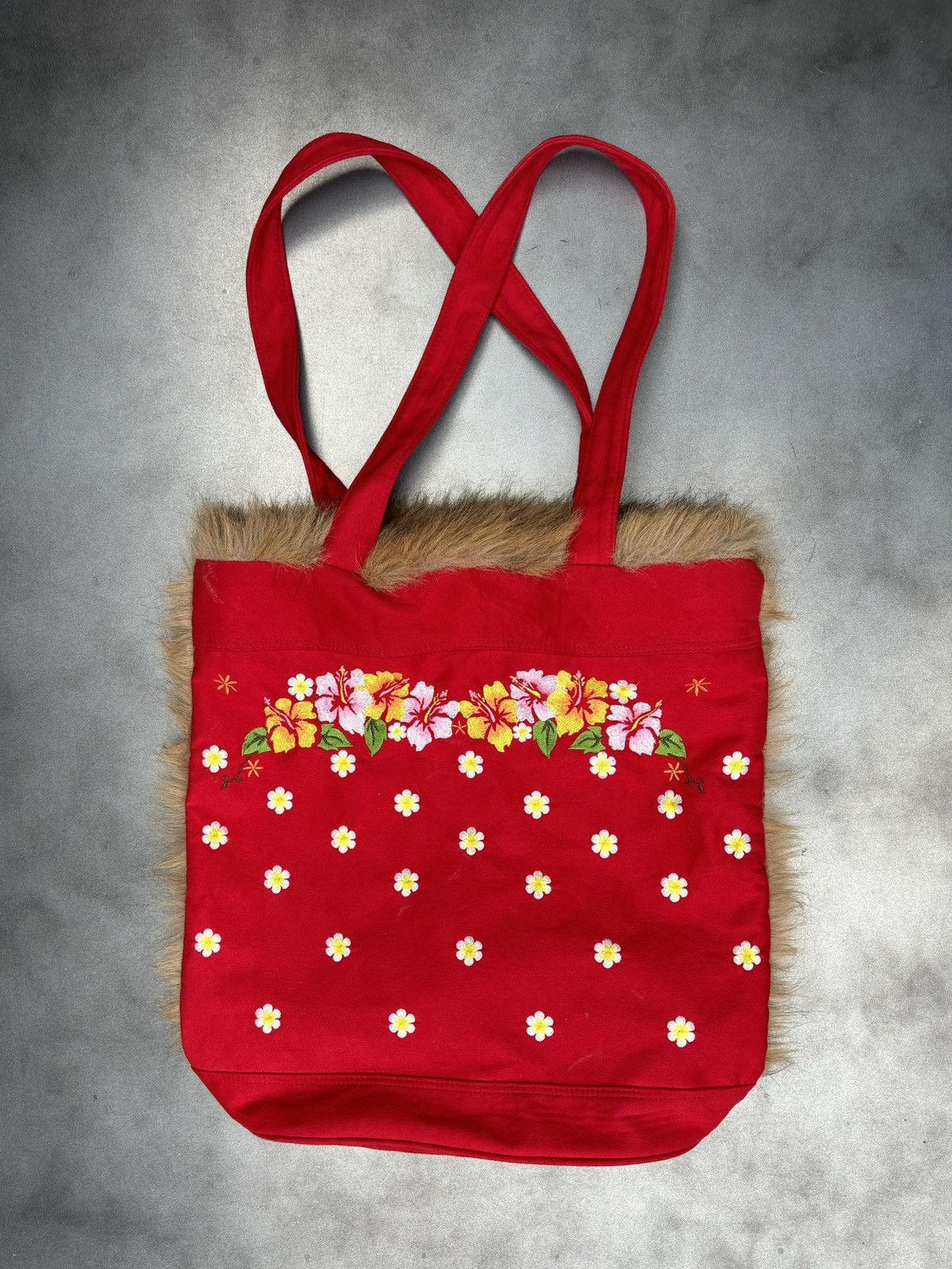 Vintage Y2K Vintage Tote Bag MicroSuede Shearling Faux Fur Embroider Size ONE SIZE - 3 Thumbnail