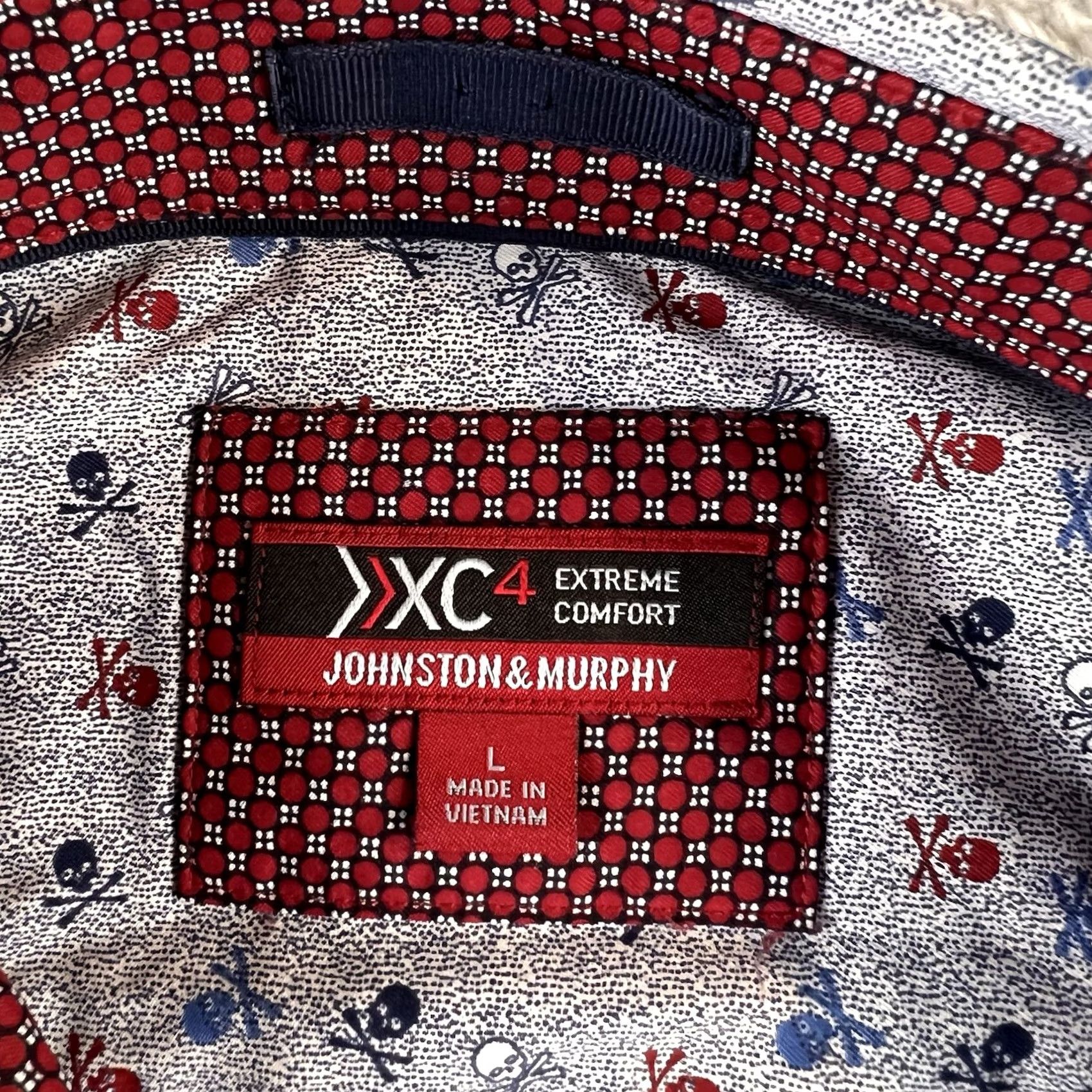 Johnston & Murphy Johnston & Murphy Skull Crossbones Micro Print Button Up Shirt Mens L Blue Cotton Long Sleeve Button-Front Classic Fit Size US L / EU 52-54 / 3 - 3 Thumbnail